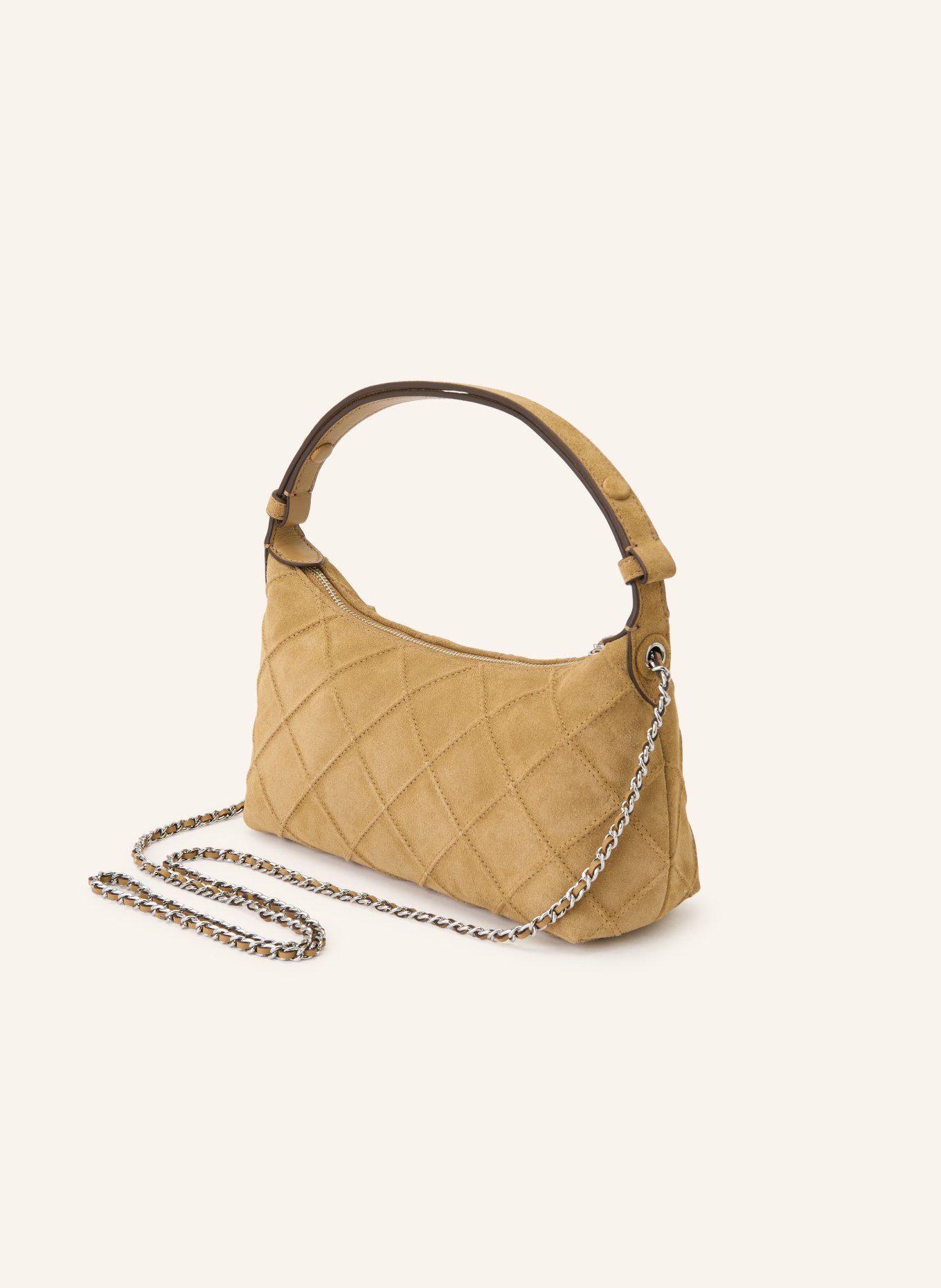 TORY BURCH Schultertasche FLEMING: HELLBRAUN / SILBER
