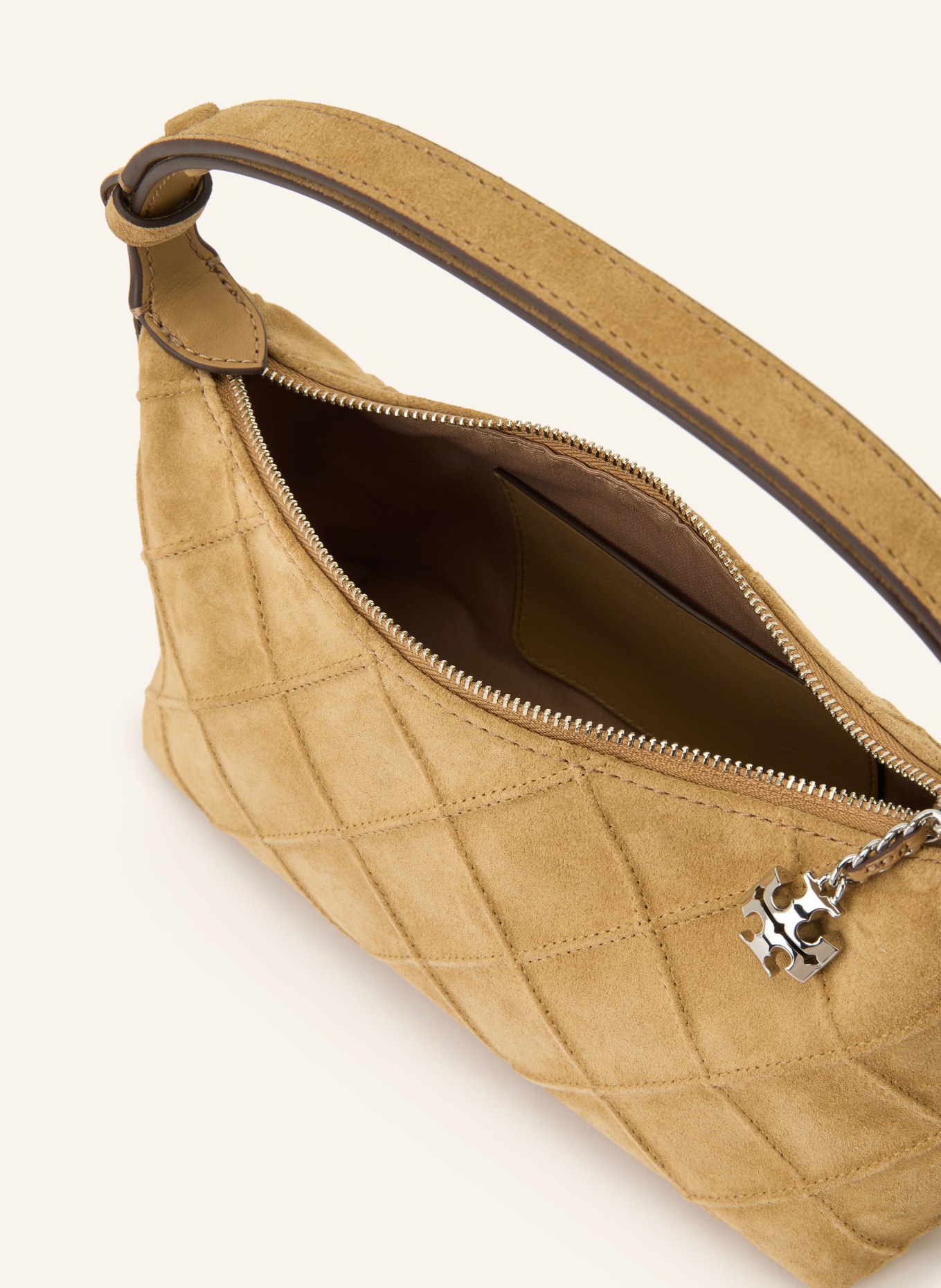 TORY BURCH Schultertasche FLEMING: HELLBRAUN / SILBER
