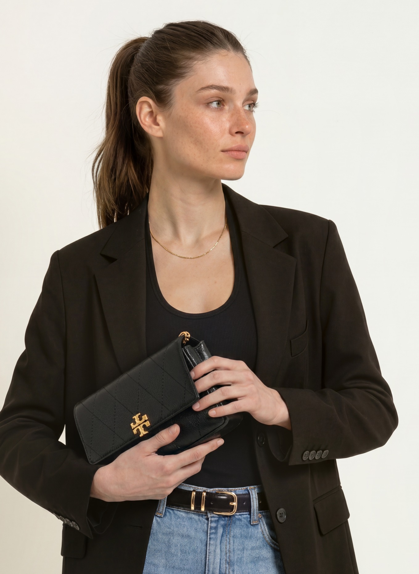 TORY BURCH Umhämgetasche CHARLIE: SCHWARZ