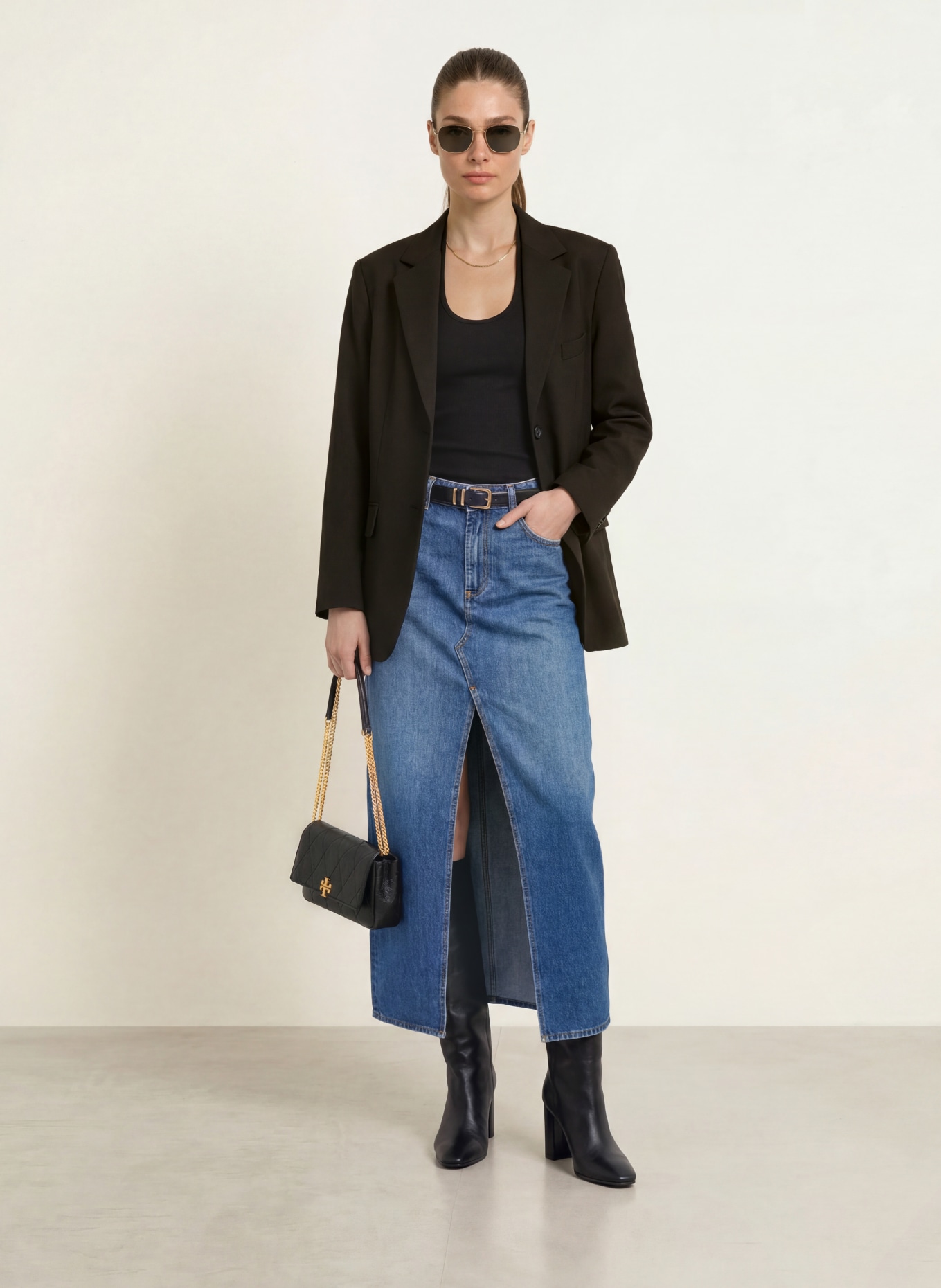 TORY BURCH Umhämgetasche CHARLIE: SCHWARZ