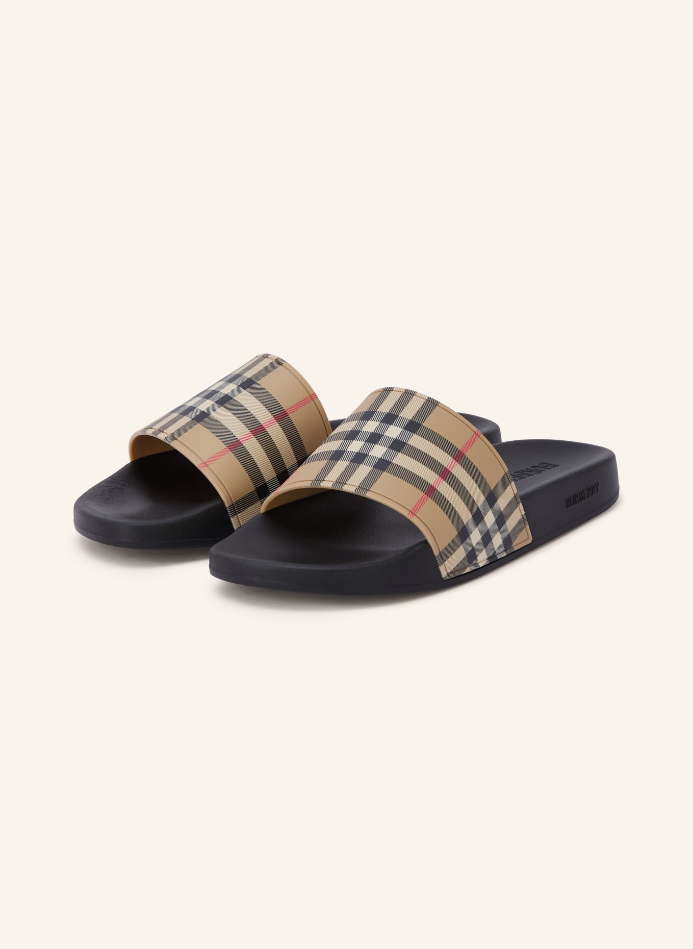 BURBERRY Slides NEW FURLEY: BLACK / BEIGE / RED