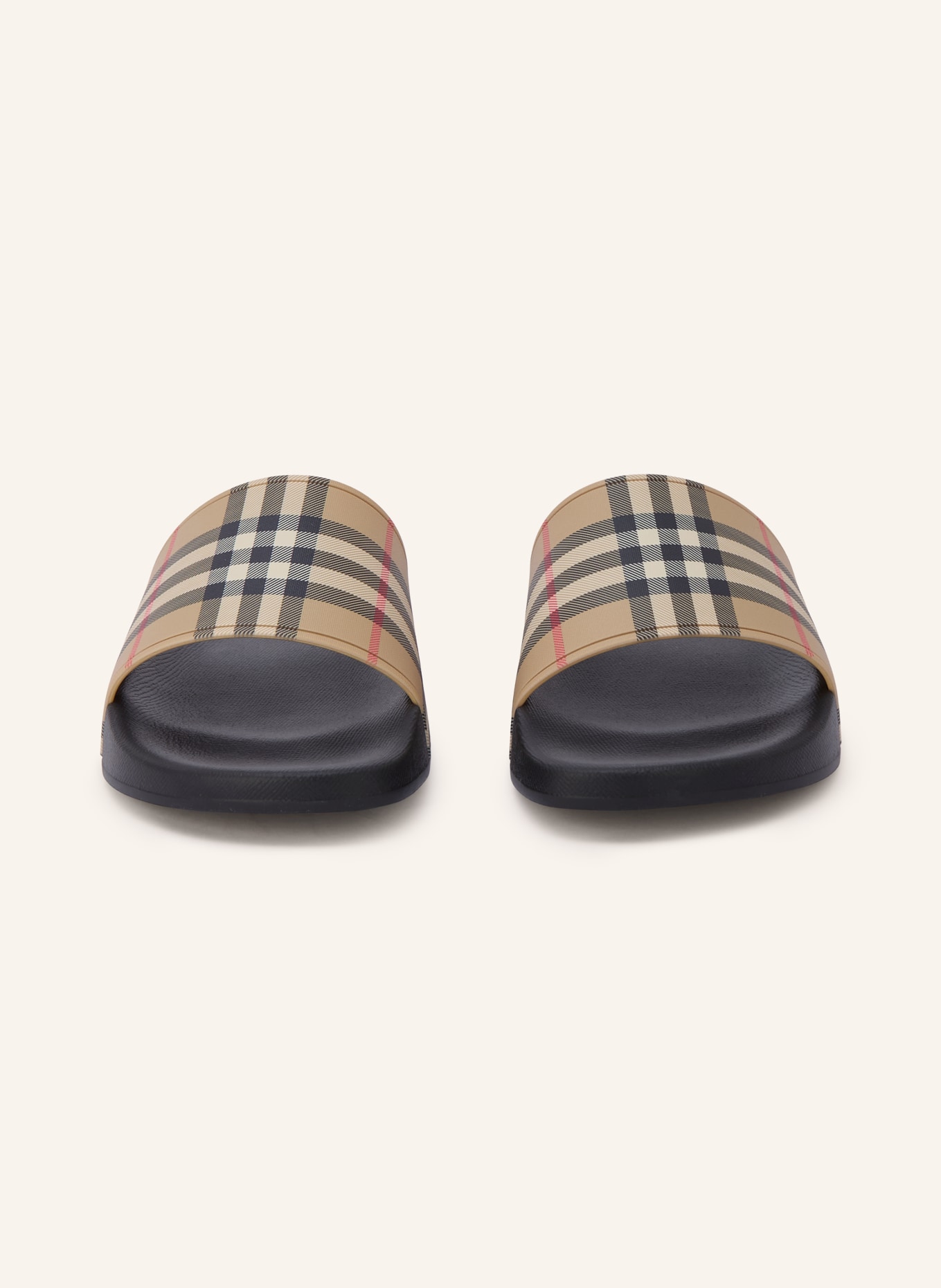 BURBERRY Slides NEW FURLEY: BLACK / BEIGE / RED