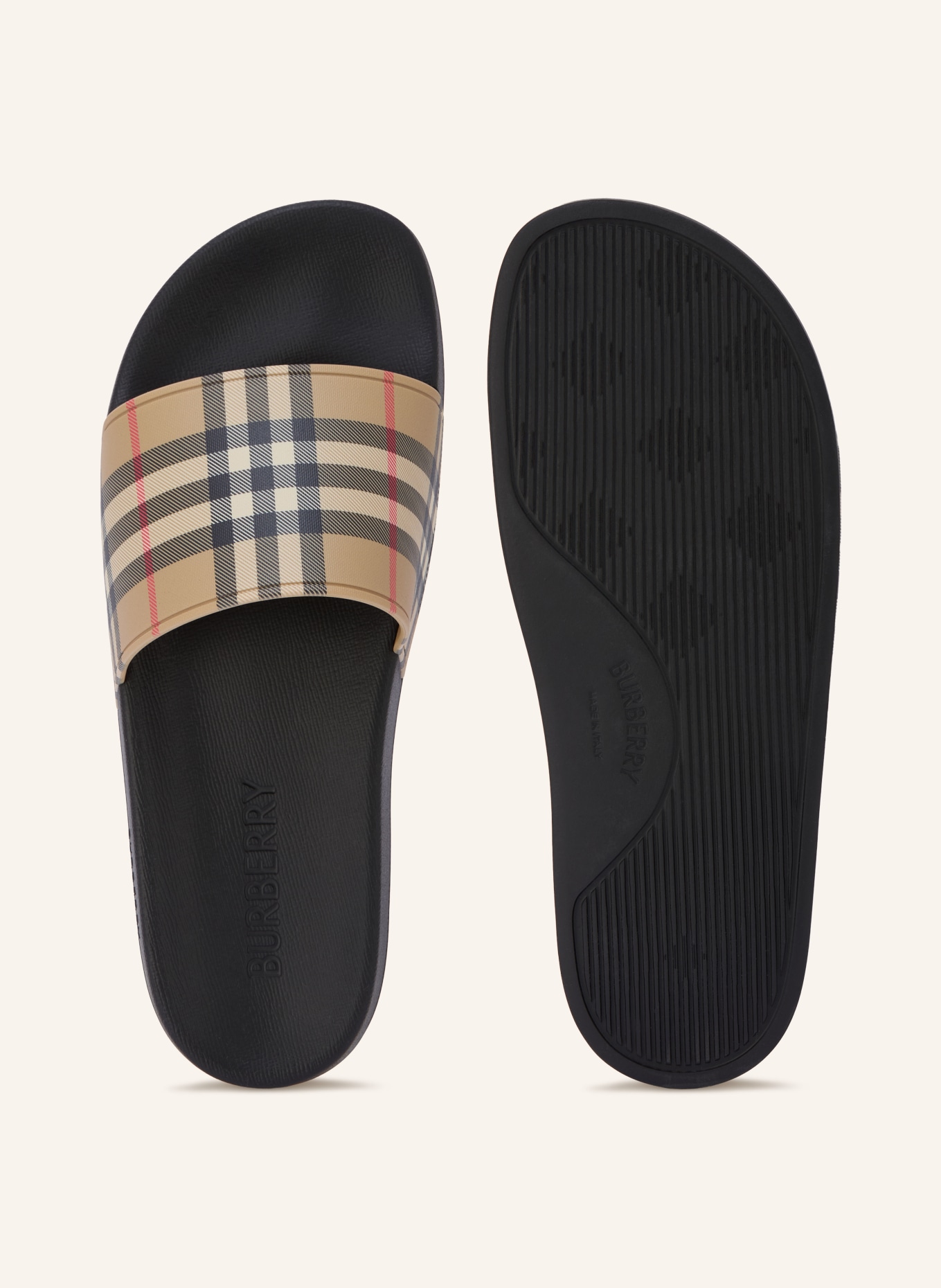 BURBERRY Slides NEW FURLEY: BLACK / BEIGE / RED