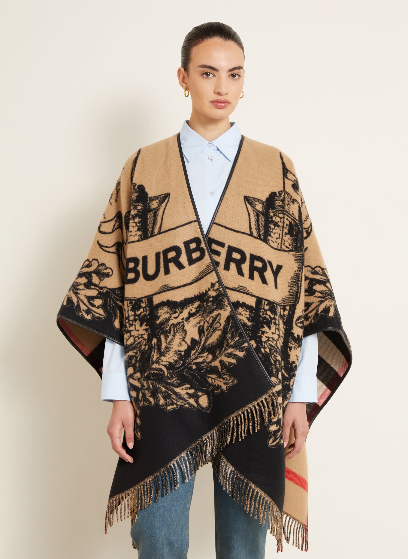BURBERRY Cape GALLANT KNIGHT: BEIGE / RÖD / SVART