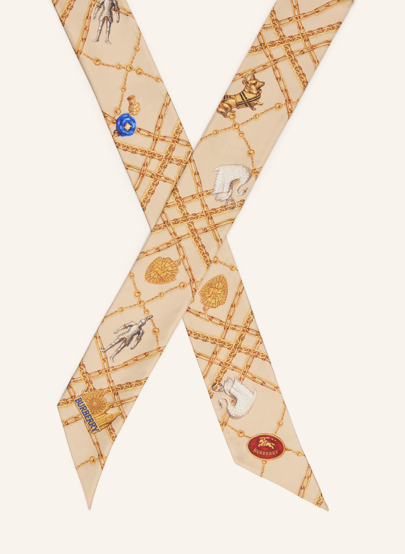 BURBERRY Foulard en soie: BEIGE / ROUGE / BLEU