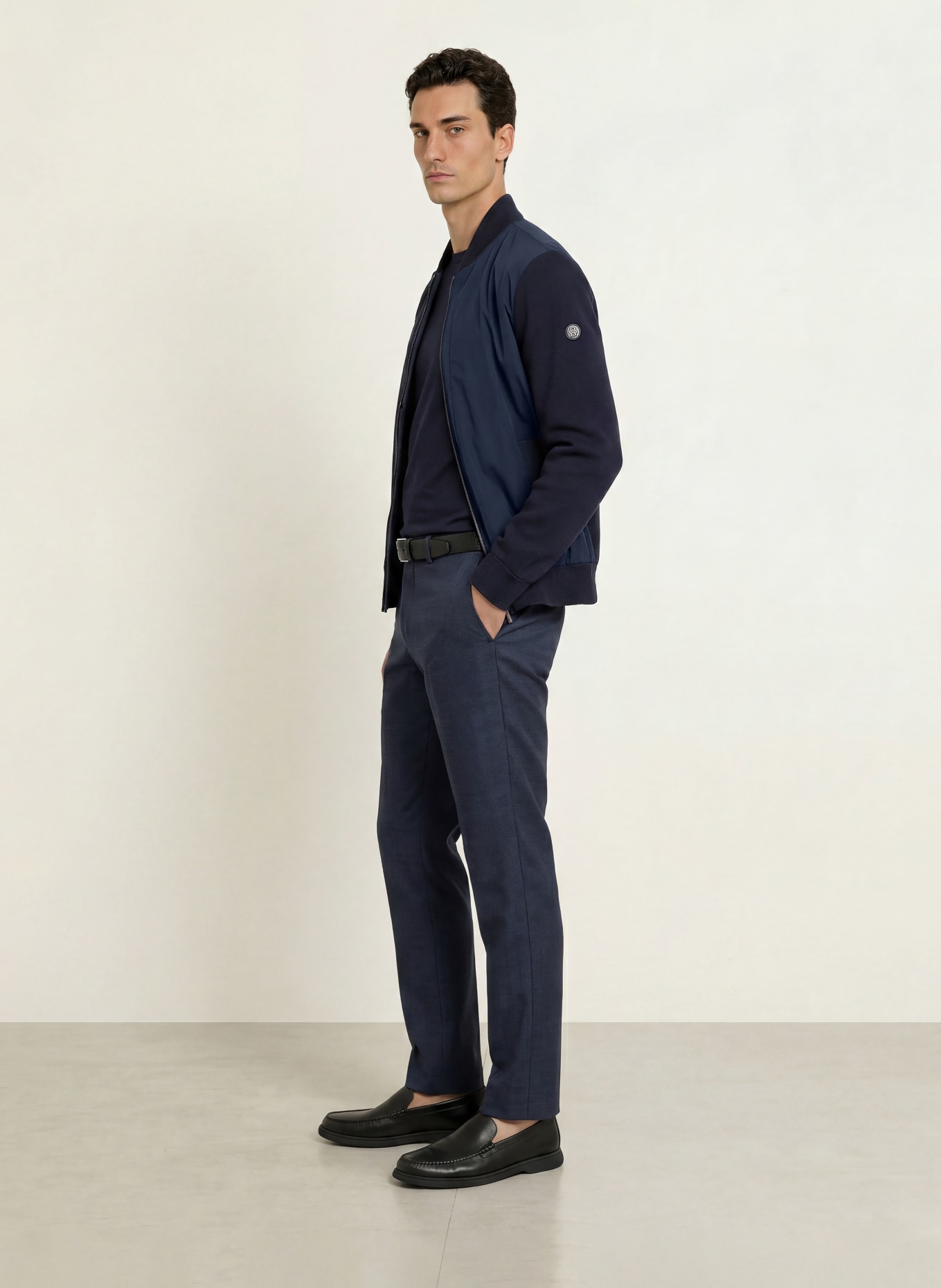 BOSS Blouson LEVAIO im Materialmix: DUNKELBLAU