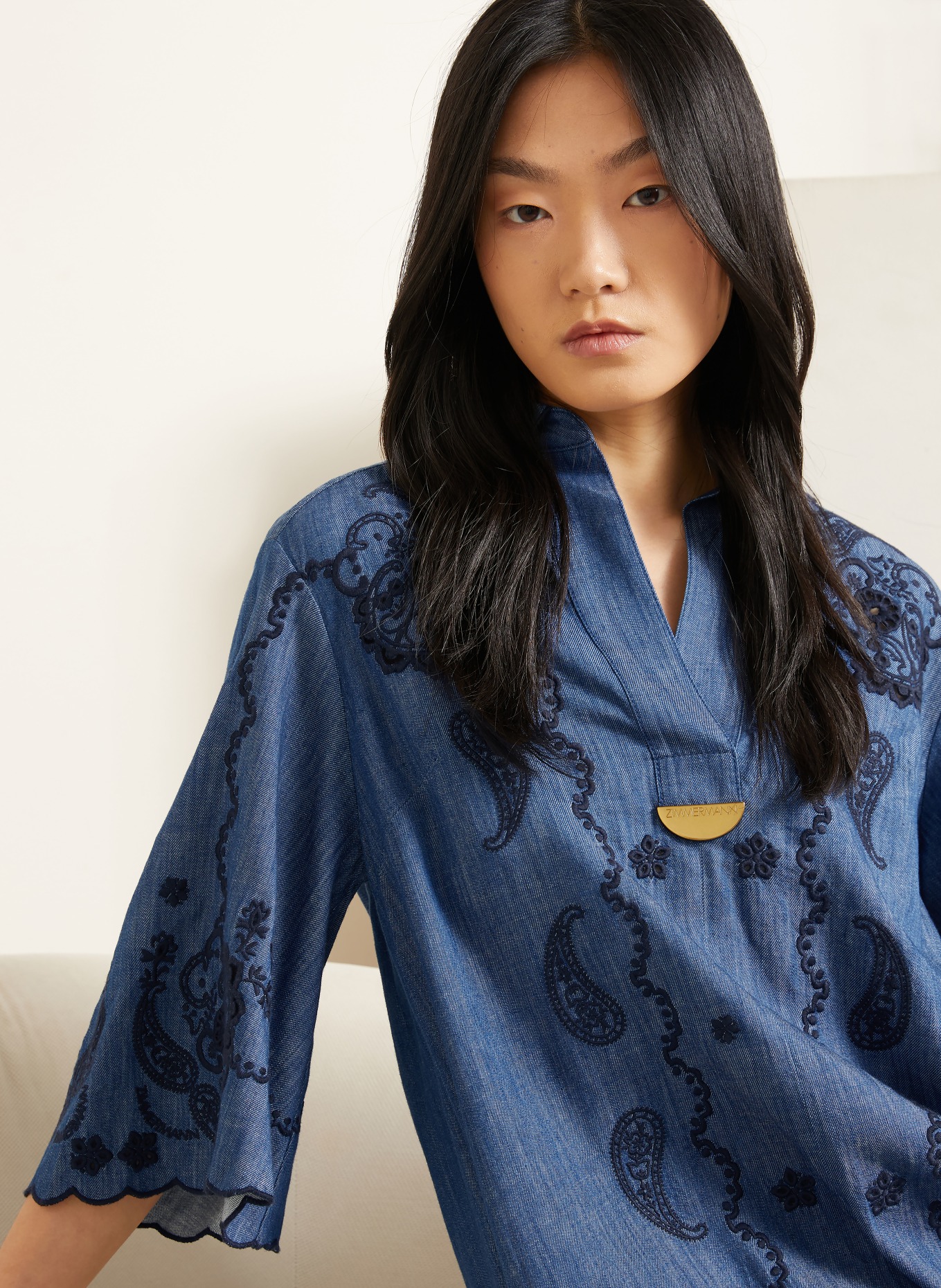 ZIMMERMANN ASTER denim dress: BLUE / DARK BLUE