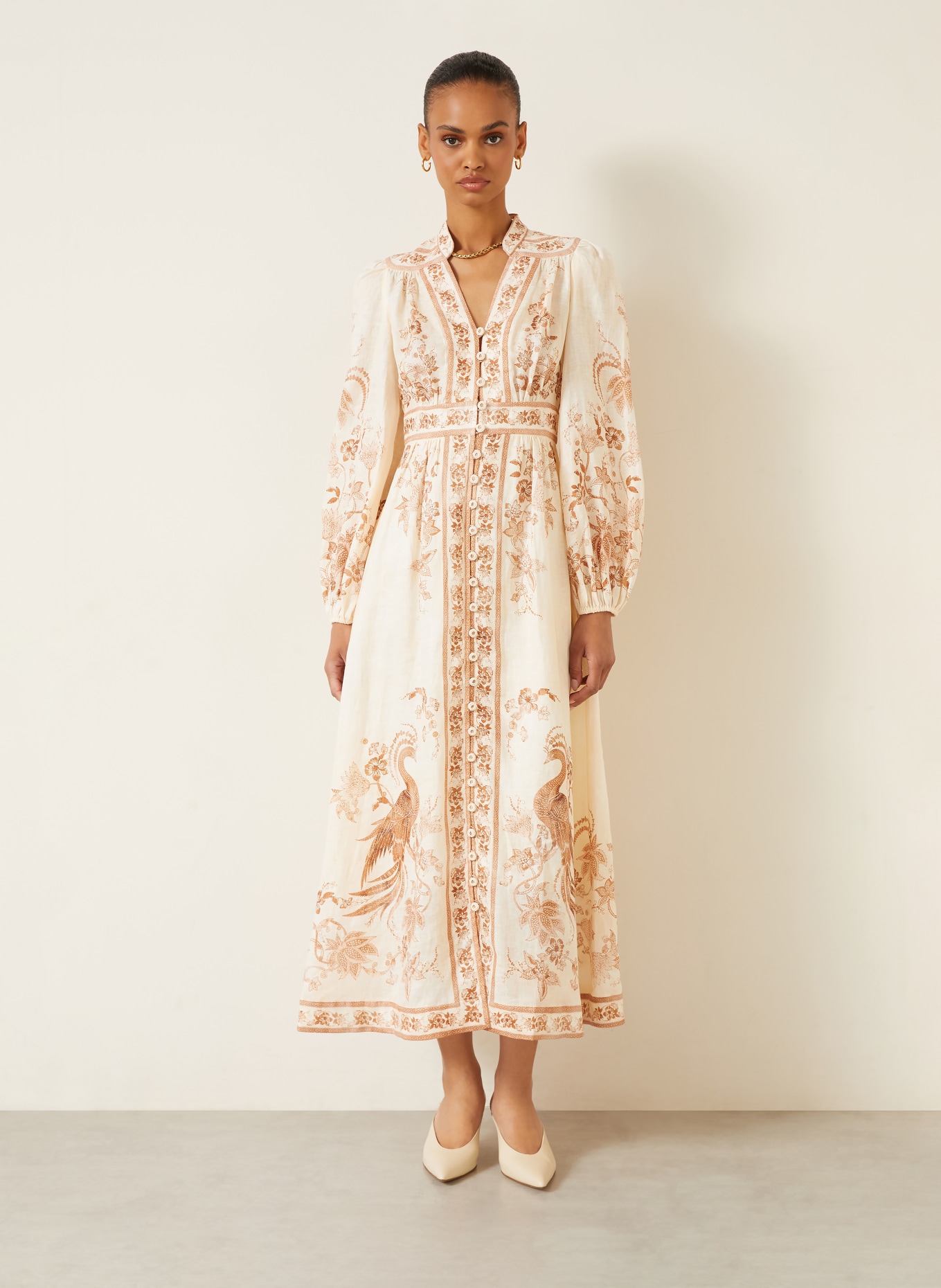 ZIMMERMANN Leinenkleid INDRA: CREME / HELLBRAUN