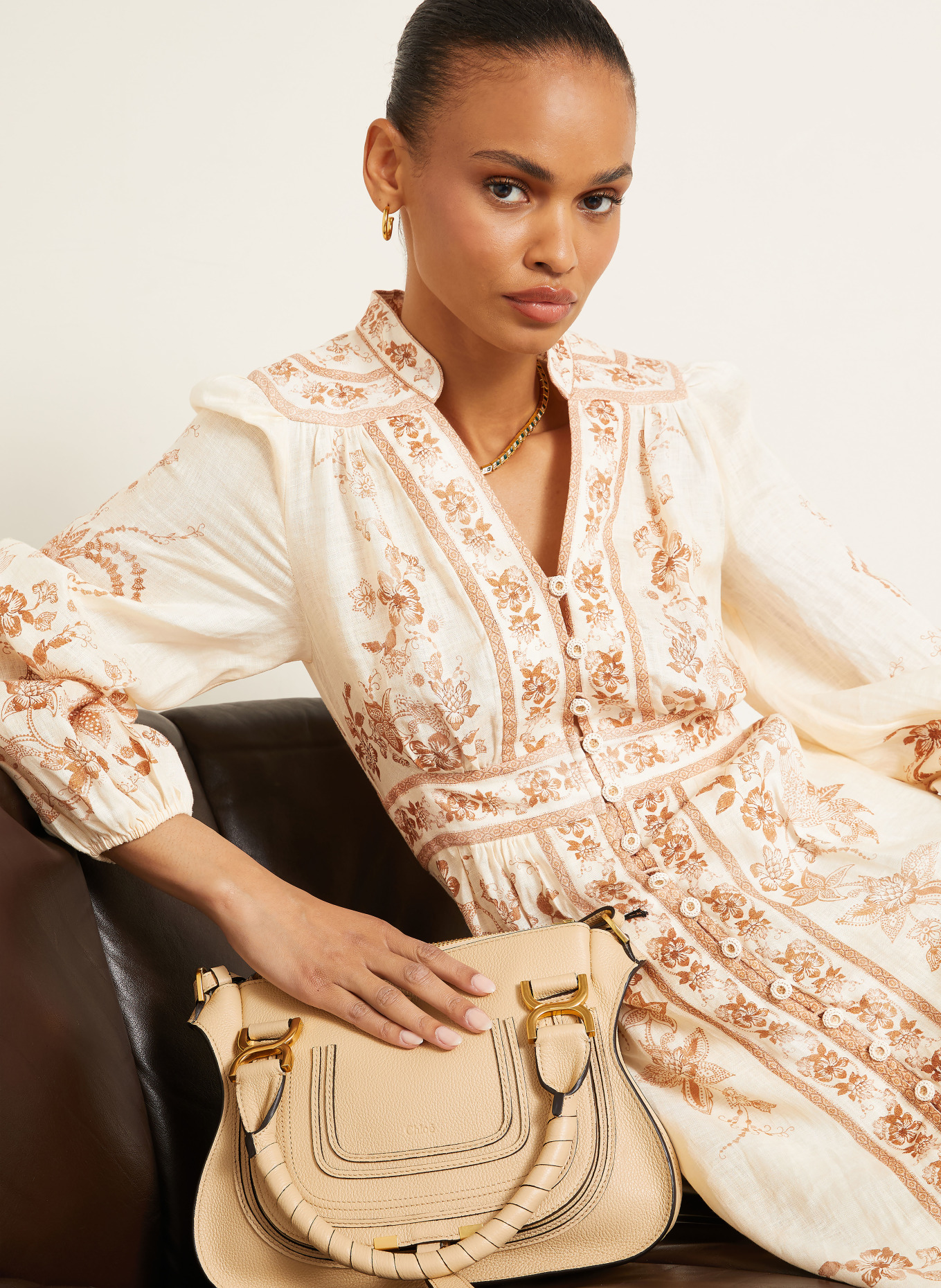ZIMMERMANN Leinenkleid INDRA: CREME / HELLBRAUN