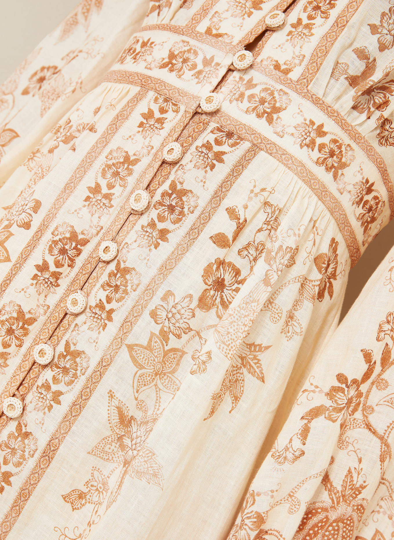 ZIMMERMANN Leinenkleid INDRA: CREME / HELLBRAUN