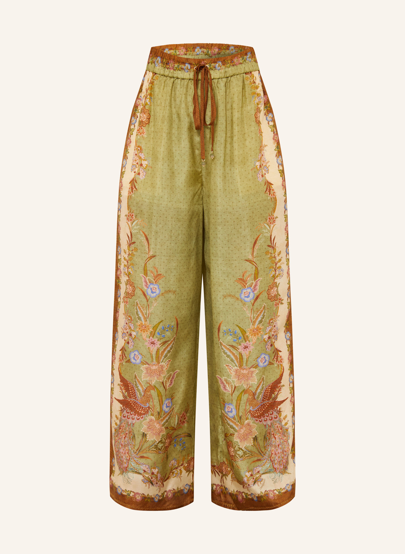 ZIMMERMANN Seidenhose INDRA: GRÜN / BRAUN / CREME