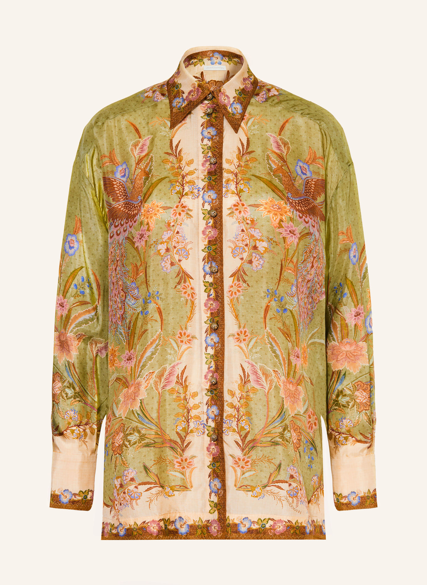 ZIMMERMANN Silke-bluse INDRA: GRØN / BRUN / CREME