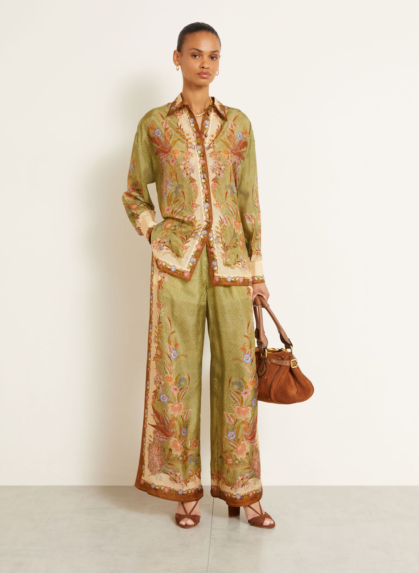 ZIMMERMANN Silke-bluse INDRA: GRØN / BRUN / CREME