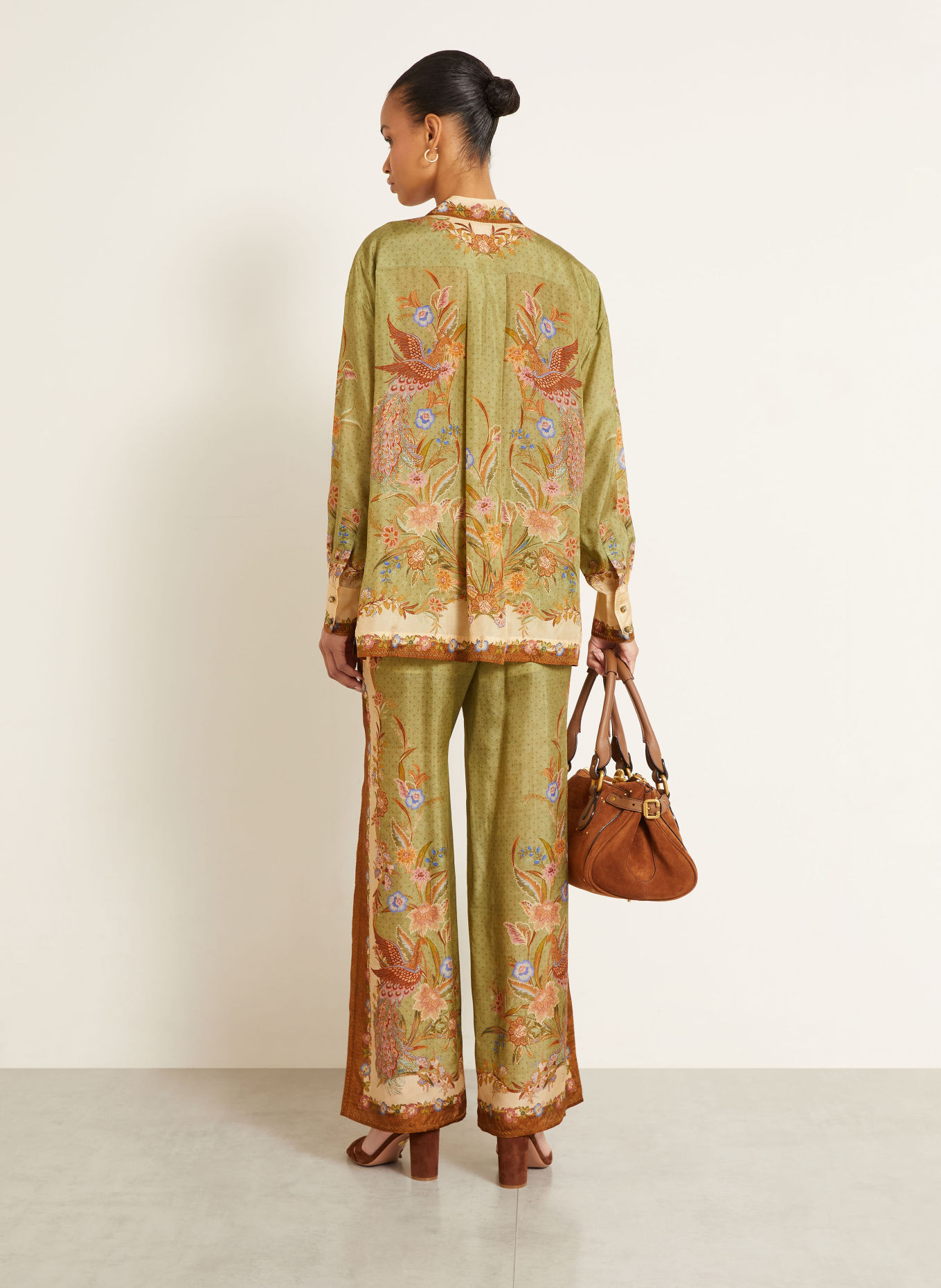 ZIMMERMANN Silke-bluse INDRA: GRØN / BRUN / CREME