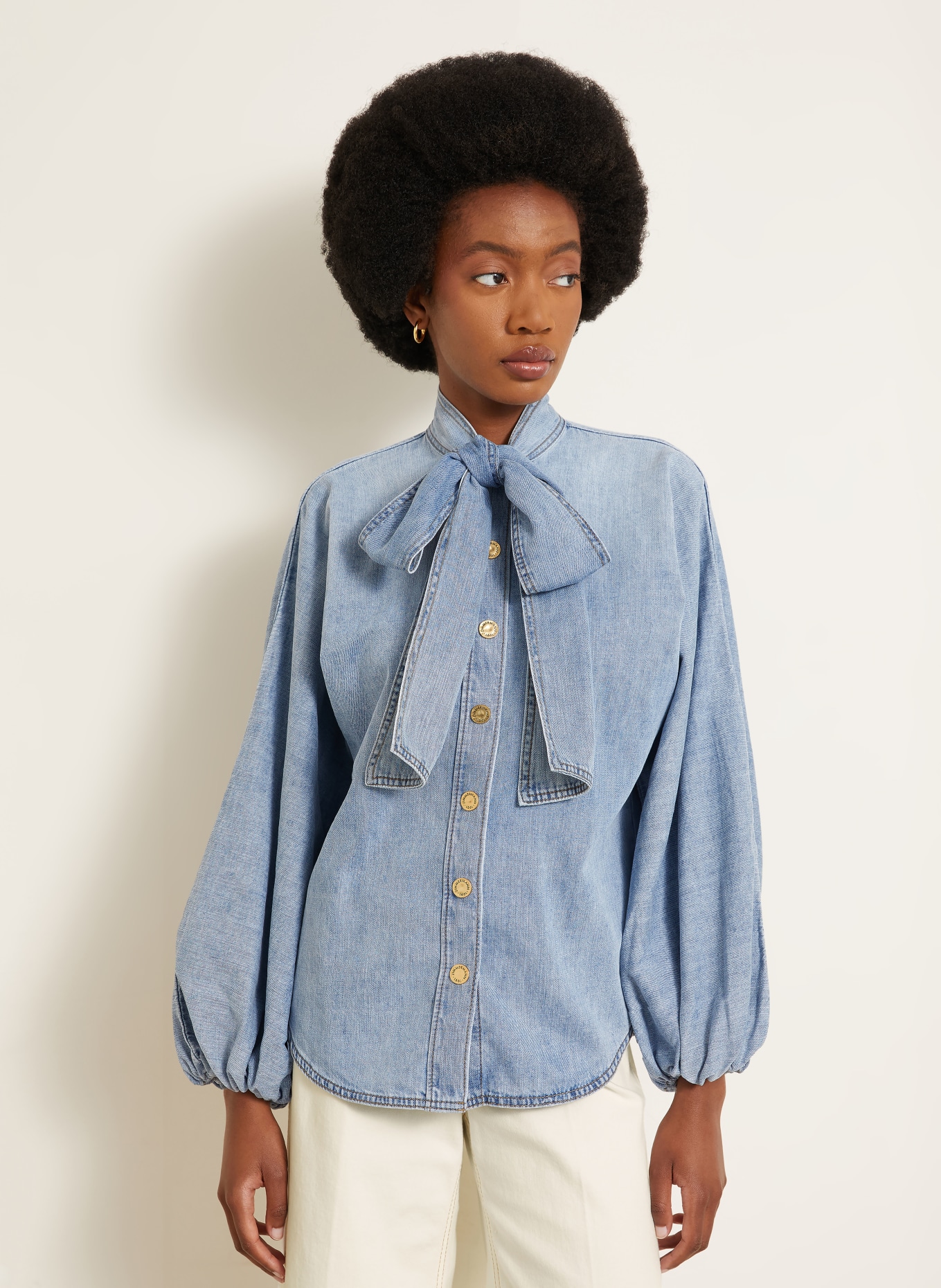 ZIMMERMANN INDRA Denim blouse: LIGHT BLUE