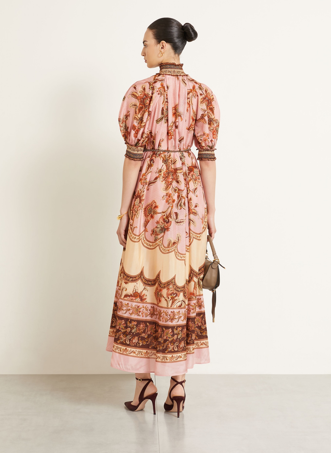 ZIMMERMANN ASTER Silk Dress: PINK / BROWN / BEIGE
