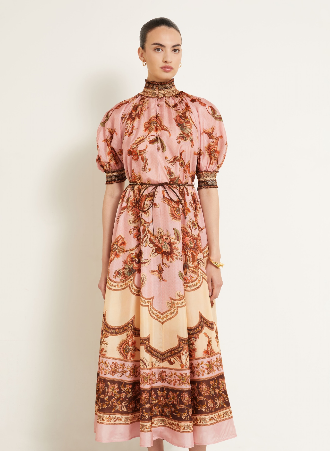 ZIMMERMANN ASTER Silk Dress: PINK / BROWN / BEIGE