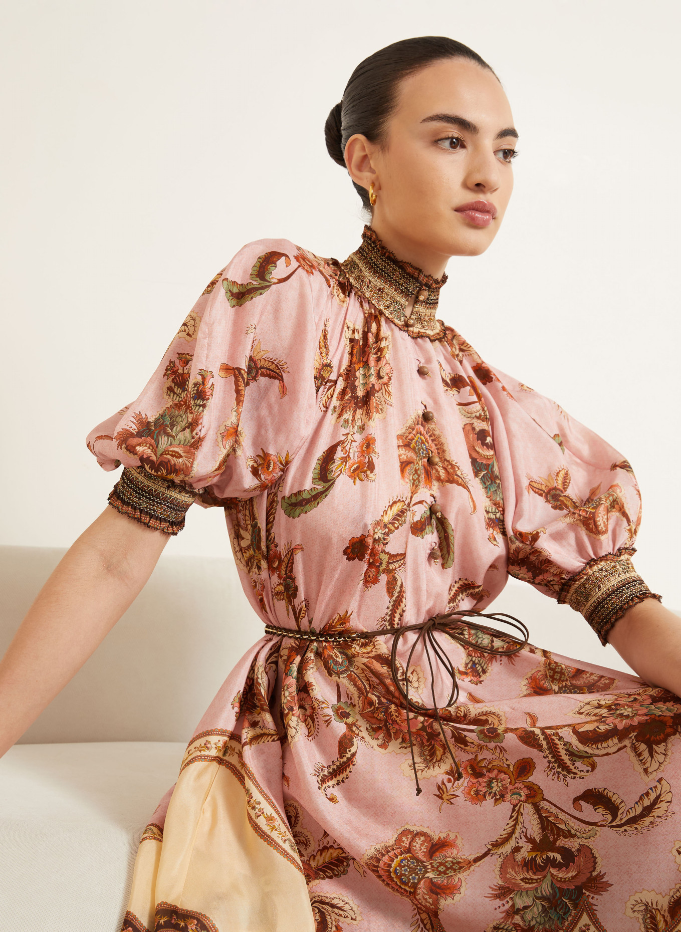 ZIMMERMANN ASTER Silk Dress: PINK / BROWN / BEIGE