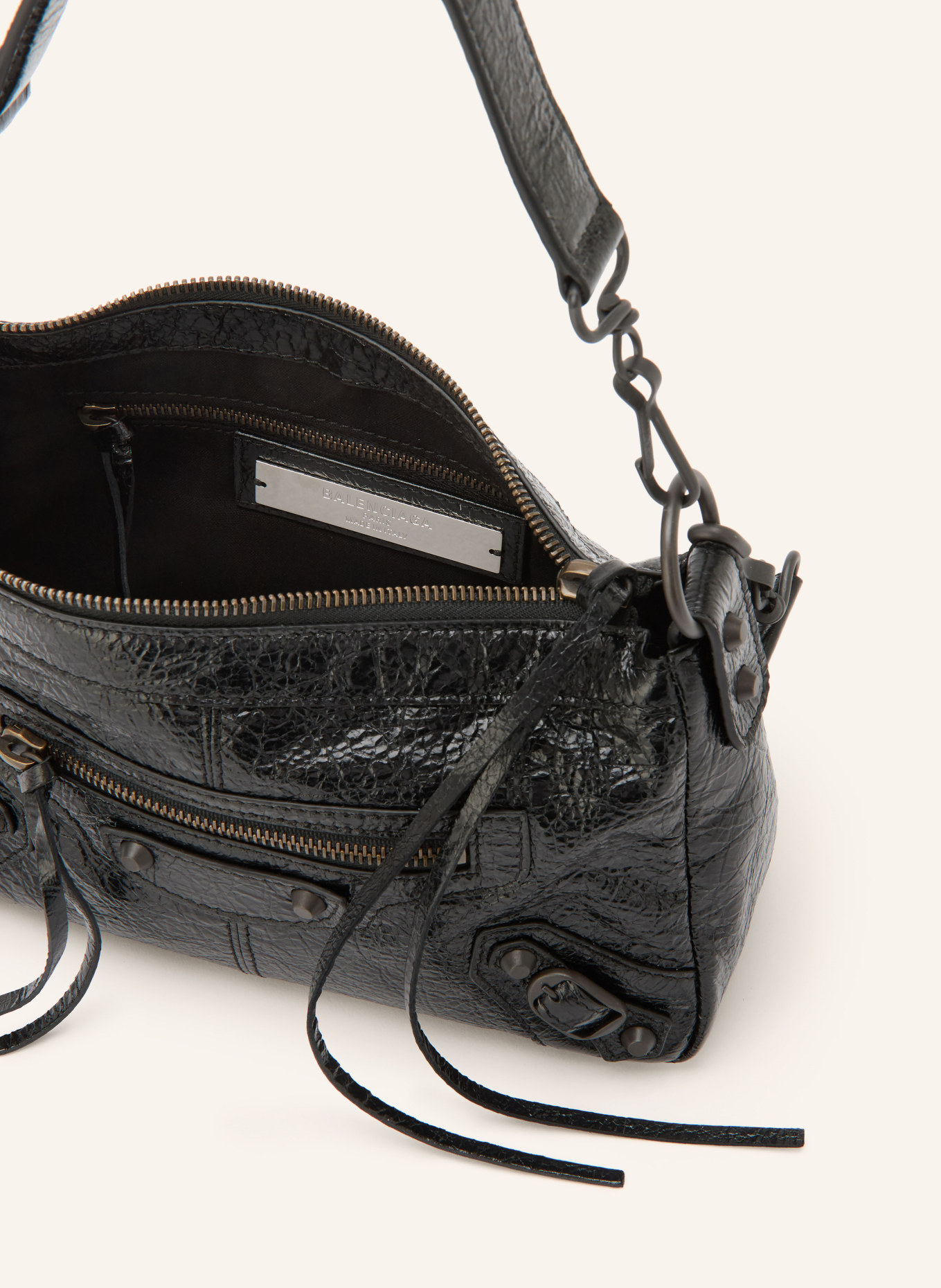 BALENCIAGA Handtasche LE CITY MOTO MINI mit Nieten: SCHWARZ