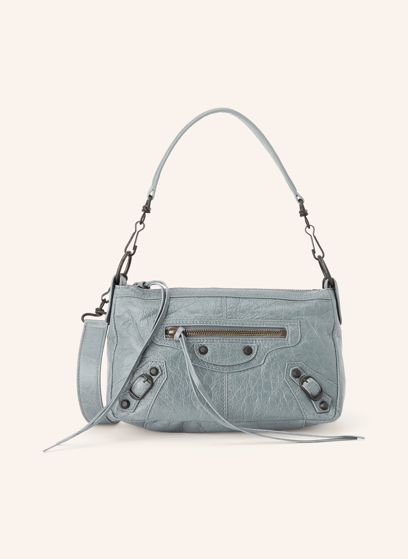 BALENCIAGA Sac à main LE CITY MOTO MINI avec rivets: GRIS / PLATINE / OR