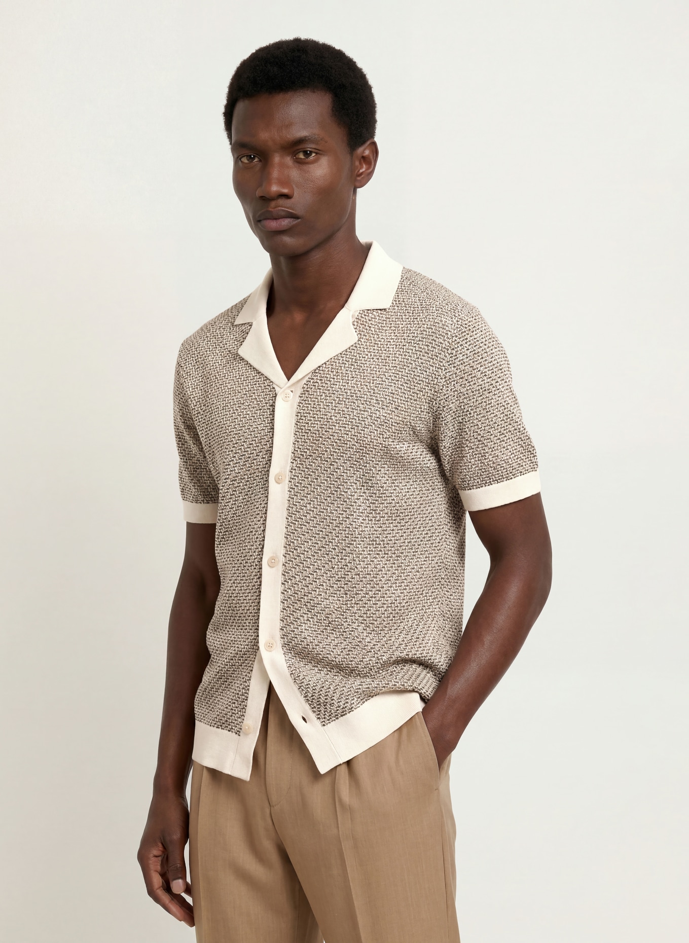 BOSS Strickhemd LOMARE Regular Fit: CREME / BEIGE / SCHWARZ