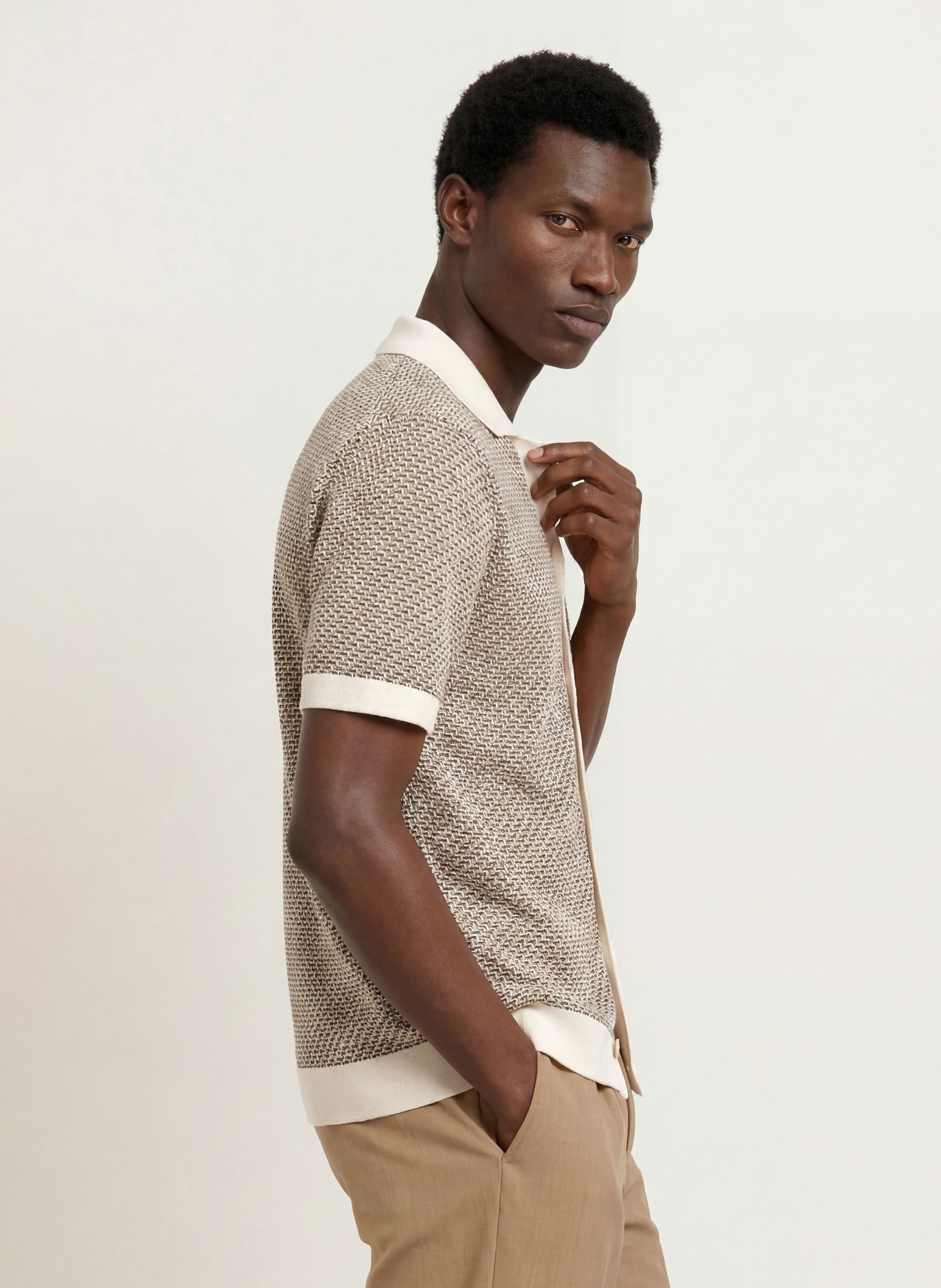 BOSS Strickhemd LOMARE Regular Fit: CREME / BEIGE / SCHWARZ