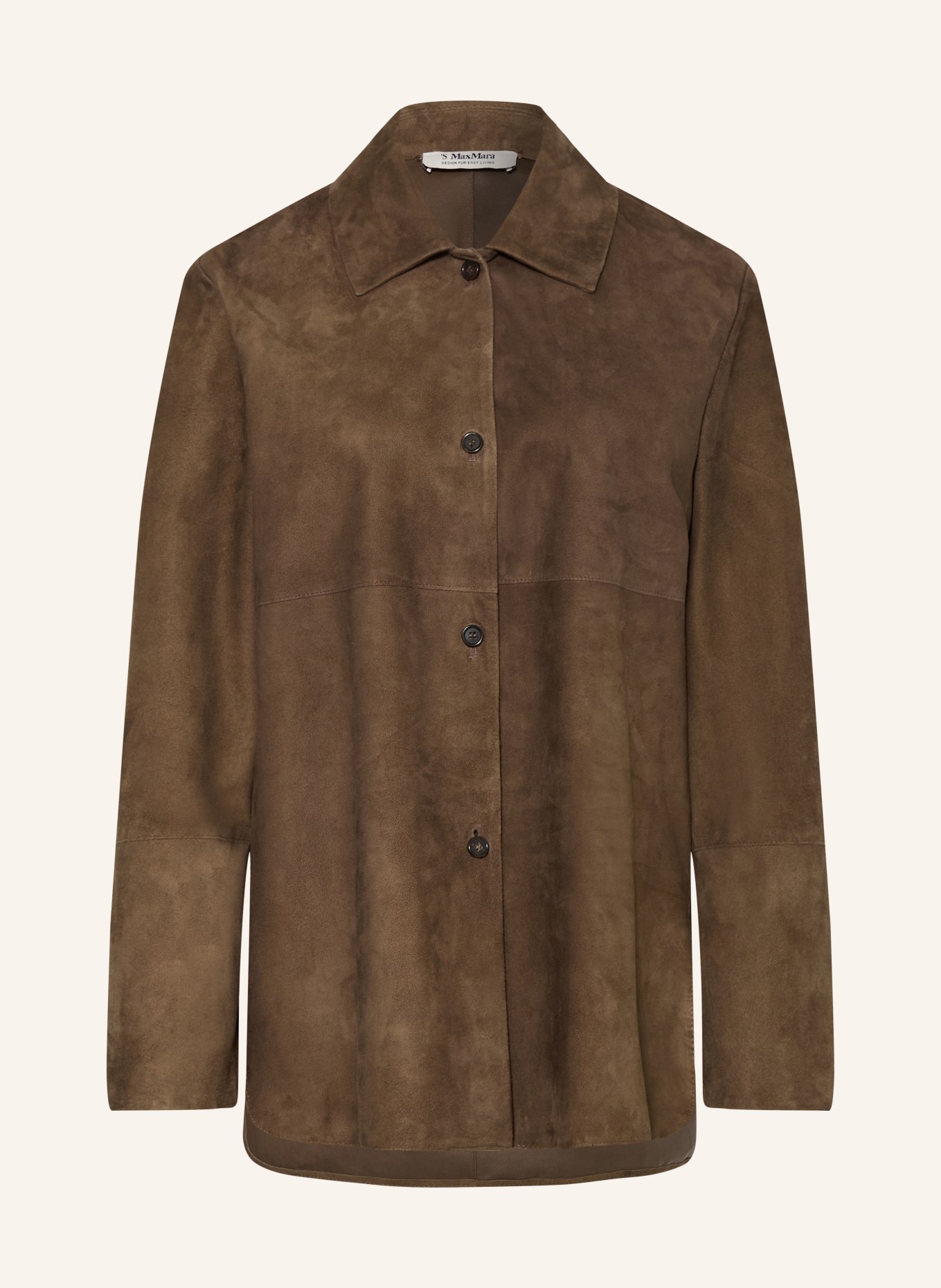 S Max Mara Leder-Overshirt GOCCE: BRAUN
