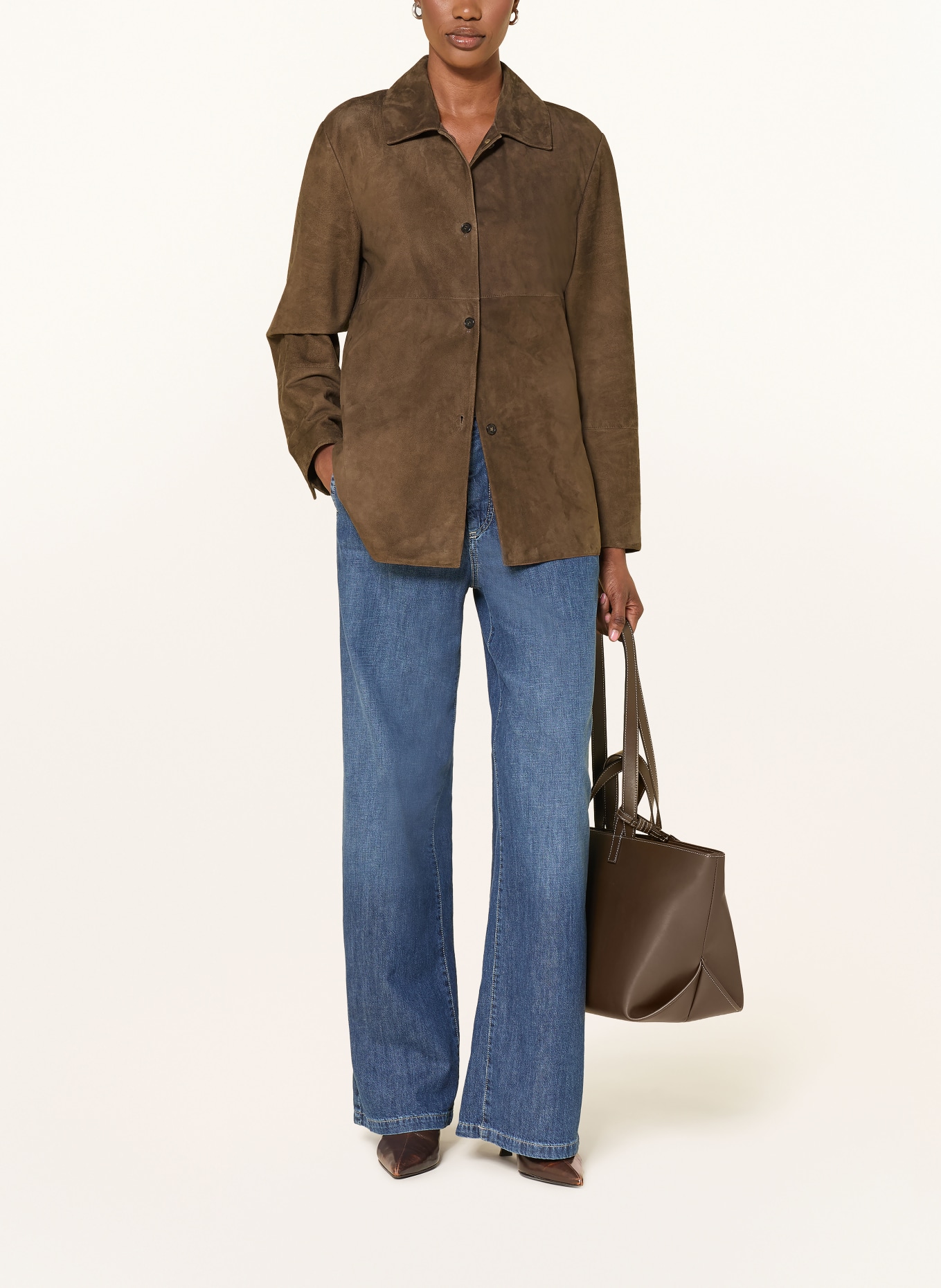 S Max Mara Leder-Overshirt GOCCE: BRAUN