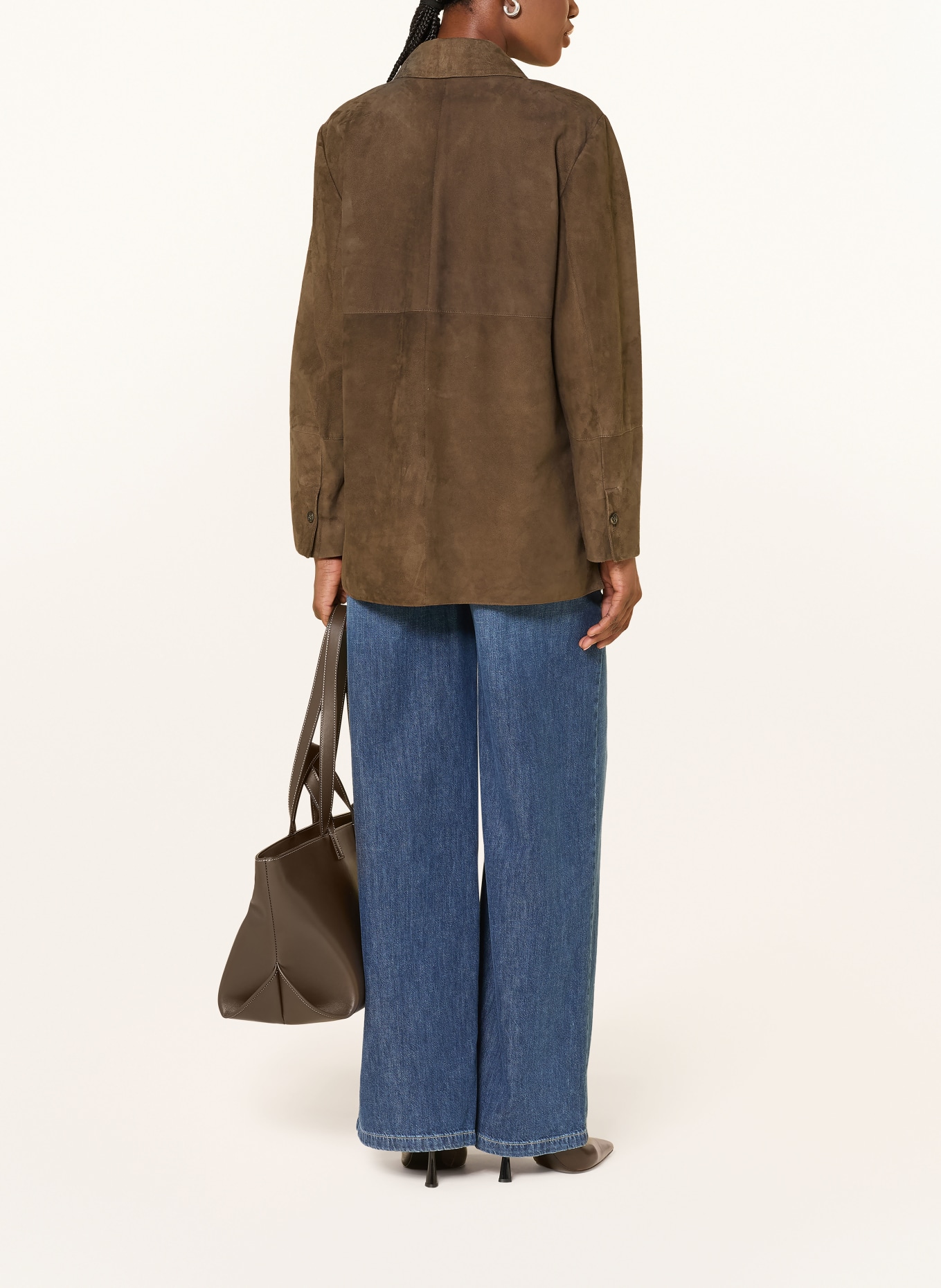 S Max Mara Leder-Overshirt GOCCE: BRAUN