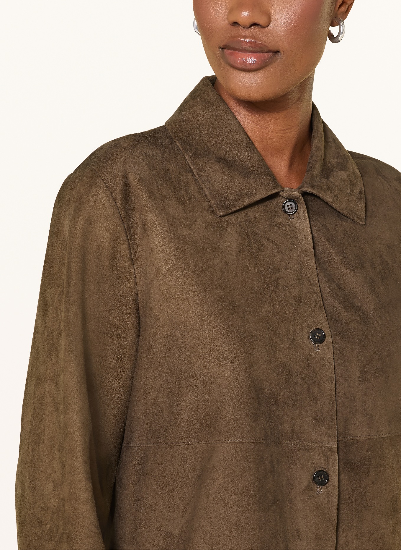 S Max Mara Leder-Overshirt GOCCE: BRAUN