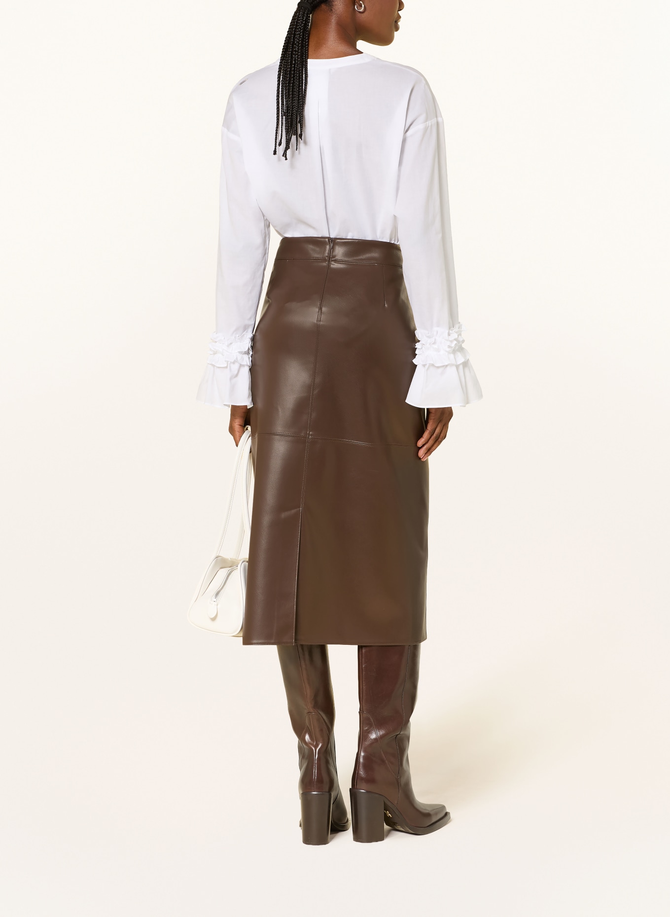 S Max Mara Jupe CRISMA aspect cuir: MARRON FONCÉ