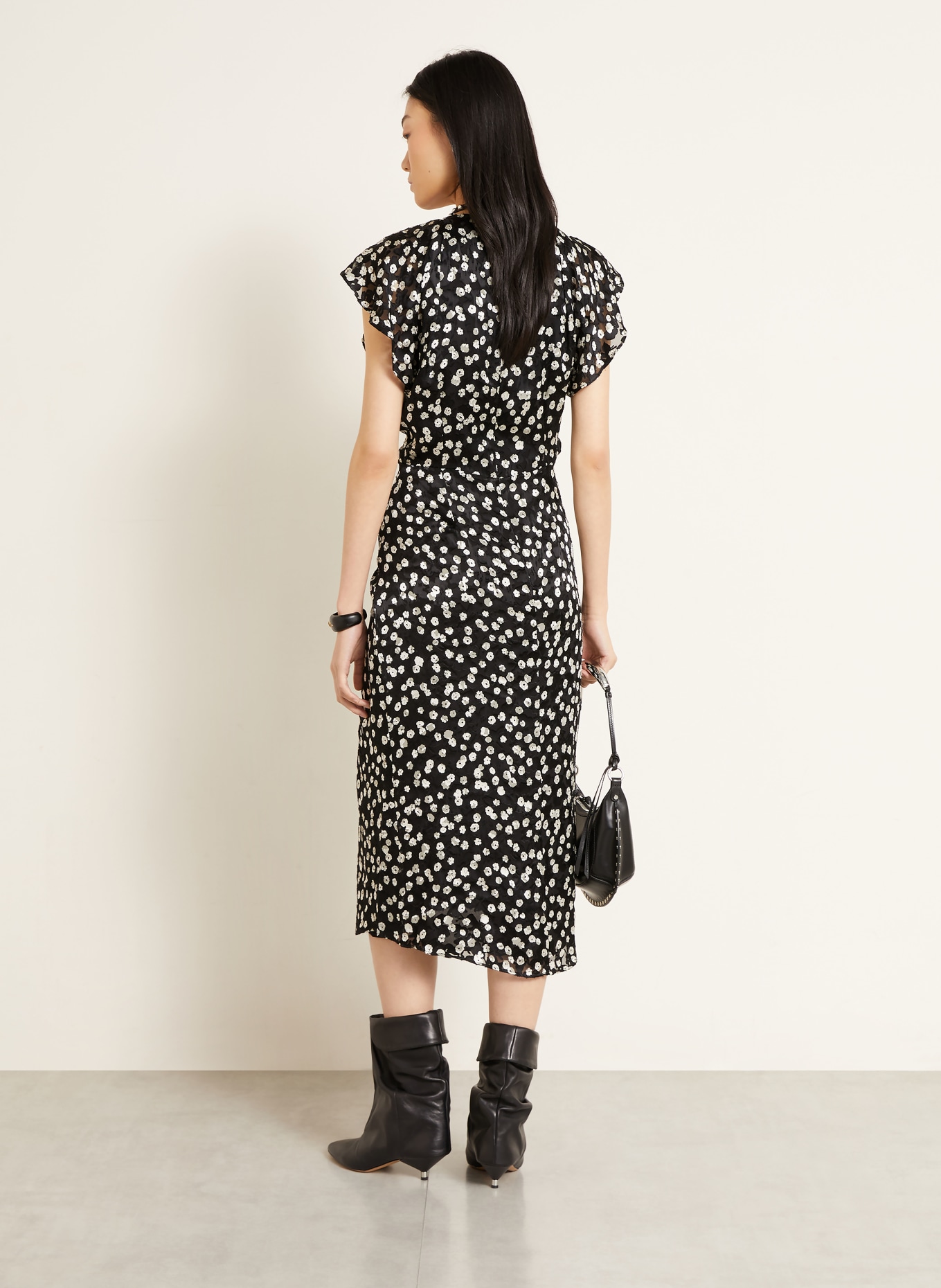ISABEL MARANT Kleid LYNDSAY mit Seide und Volants: SCHWARZ / WEISS