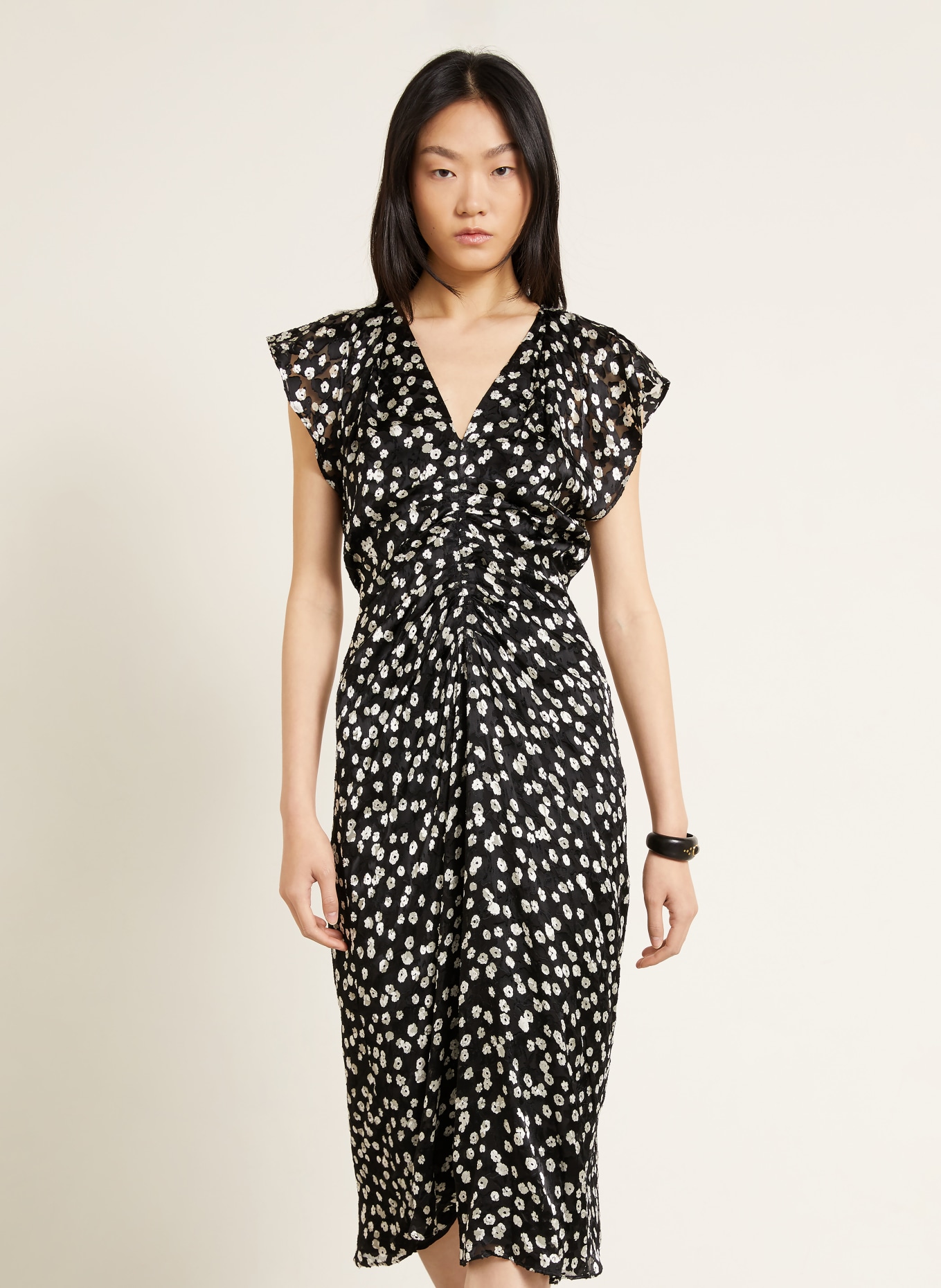 ISABEL MARANT Kleid LYNDSAY mit Seide und Volants: SCHWARZ / WEISS
