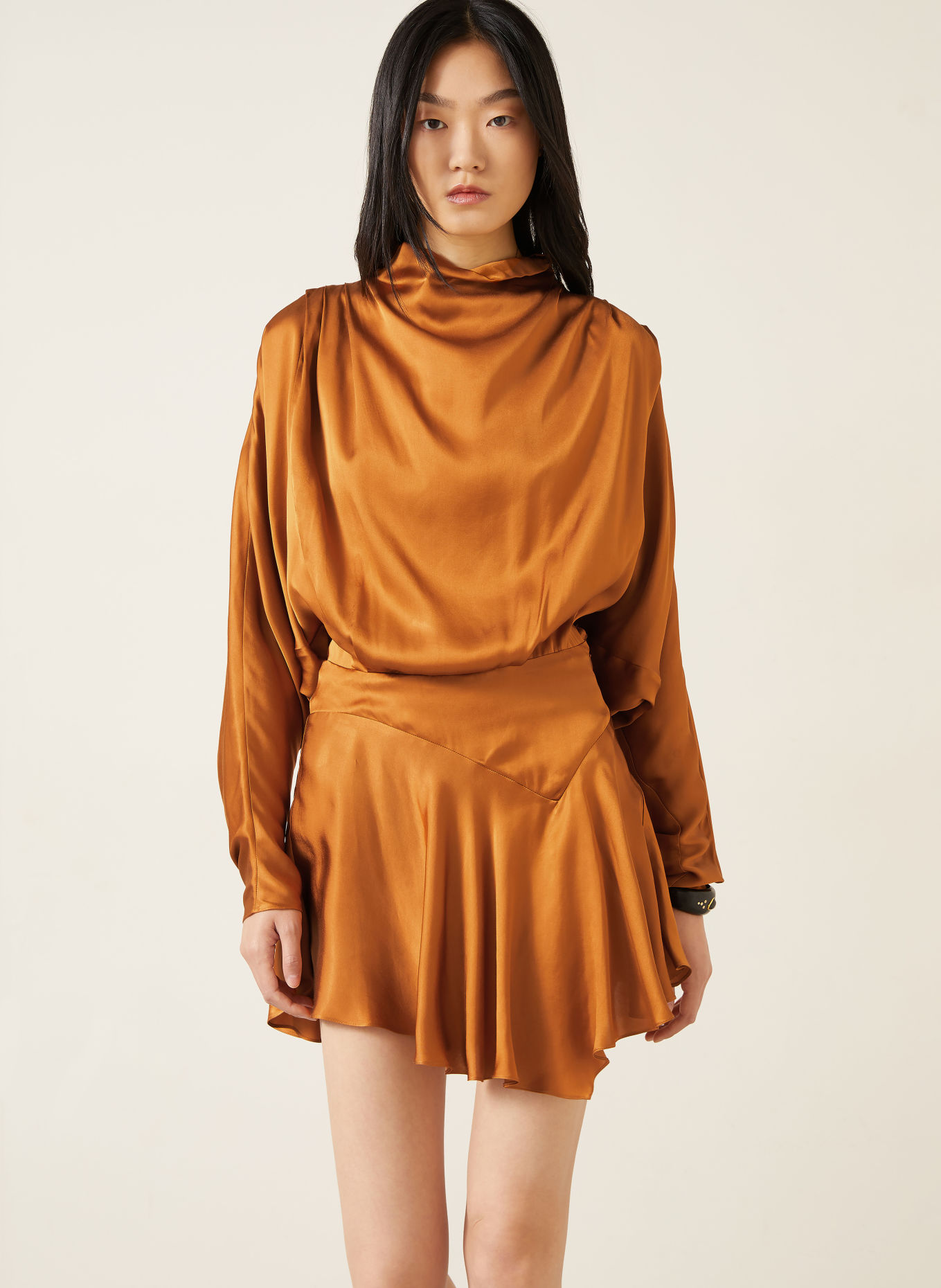 ISABEL MARANT Satin-kjole NELINE: COGNAC