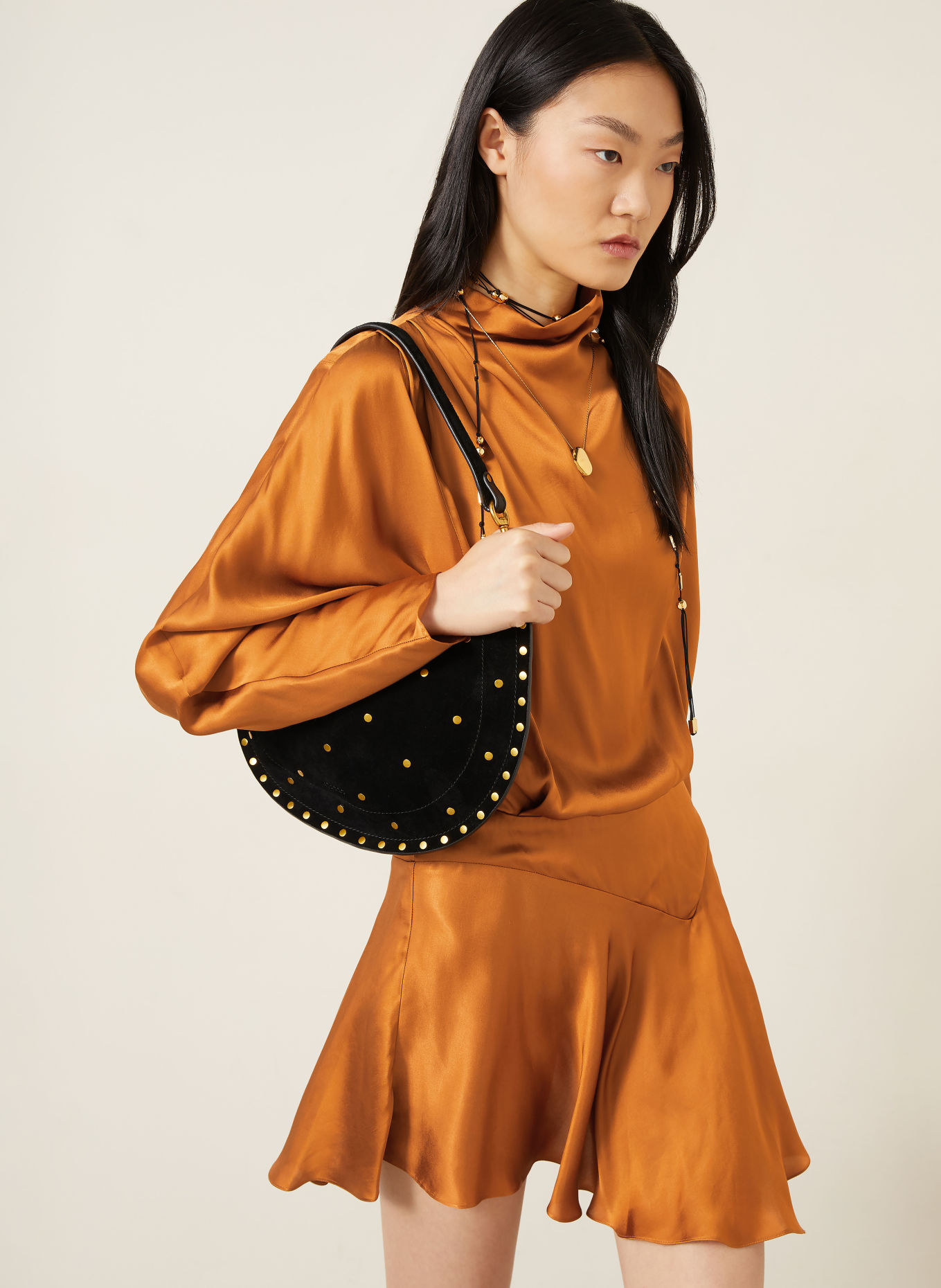 ISABEL MARANT Satin-kjole NELINE: COGNAC