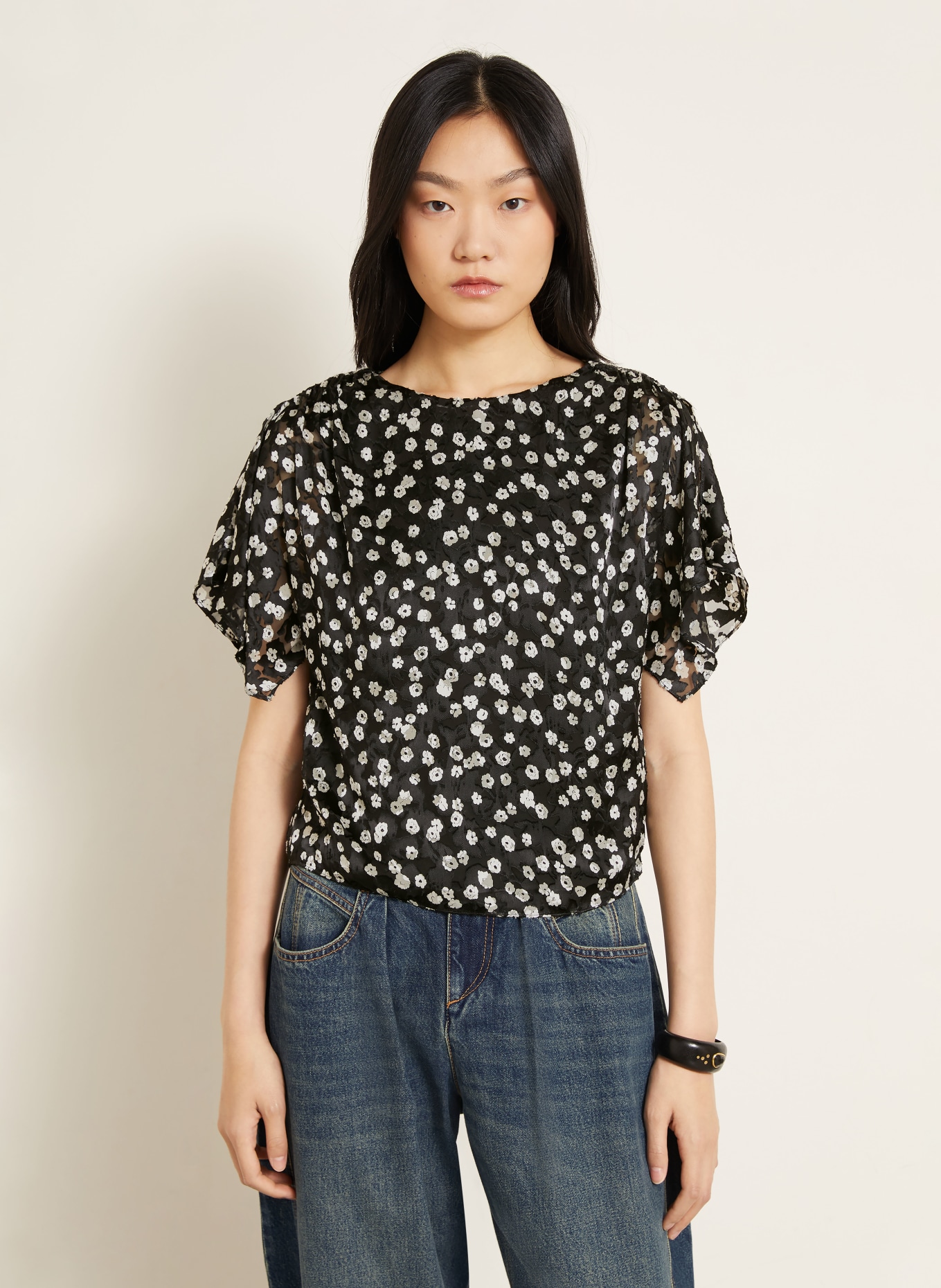 ISABEL MARANT Blusenshirt HERVANE mit Seide: SCHWARZ / WEISS