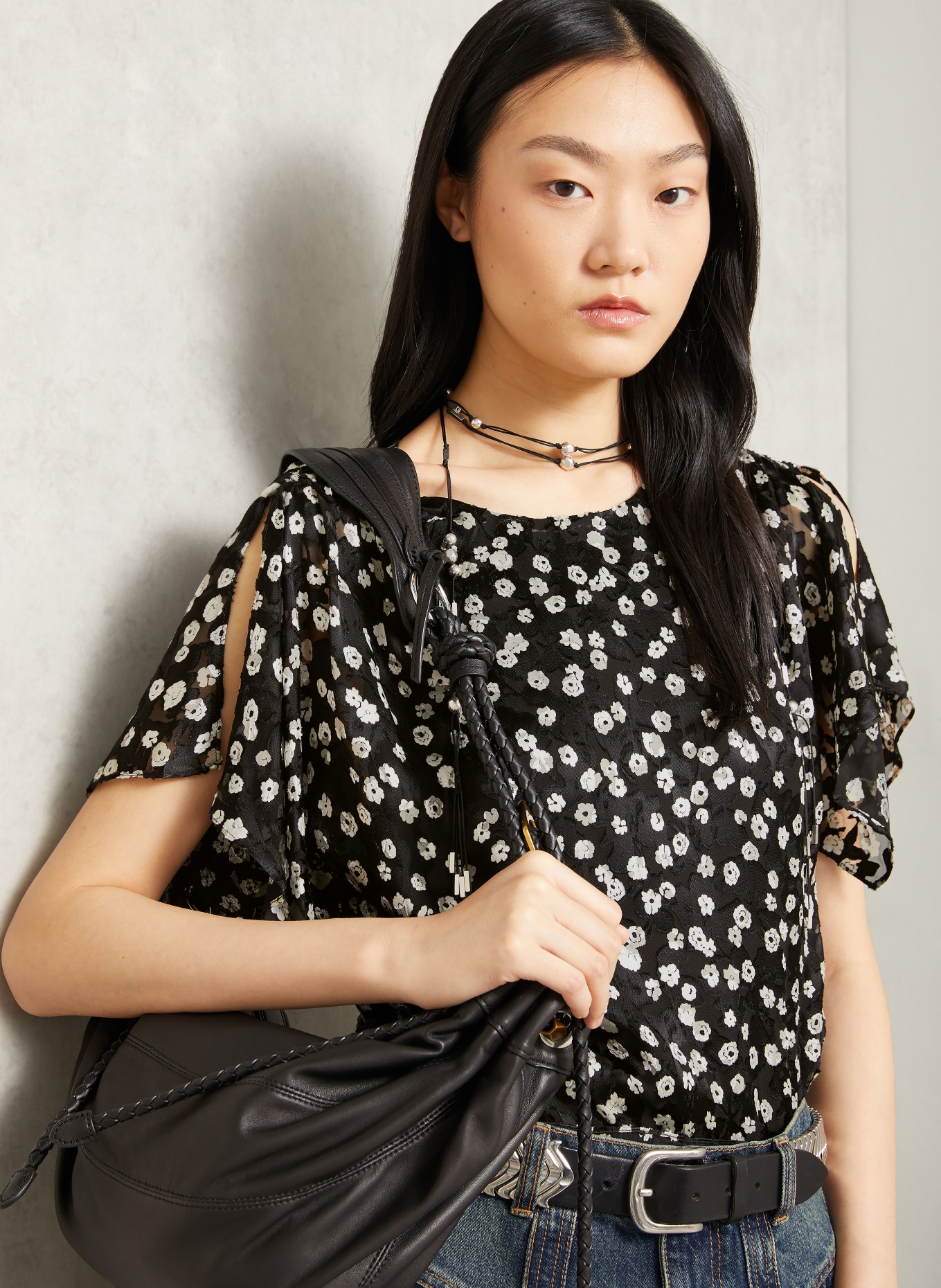 ISABEL MARANT Blusenshirt HERVANE mit Seide: SCHWARZ / WEISS