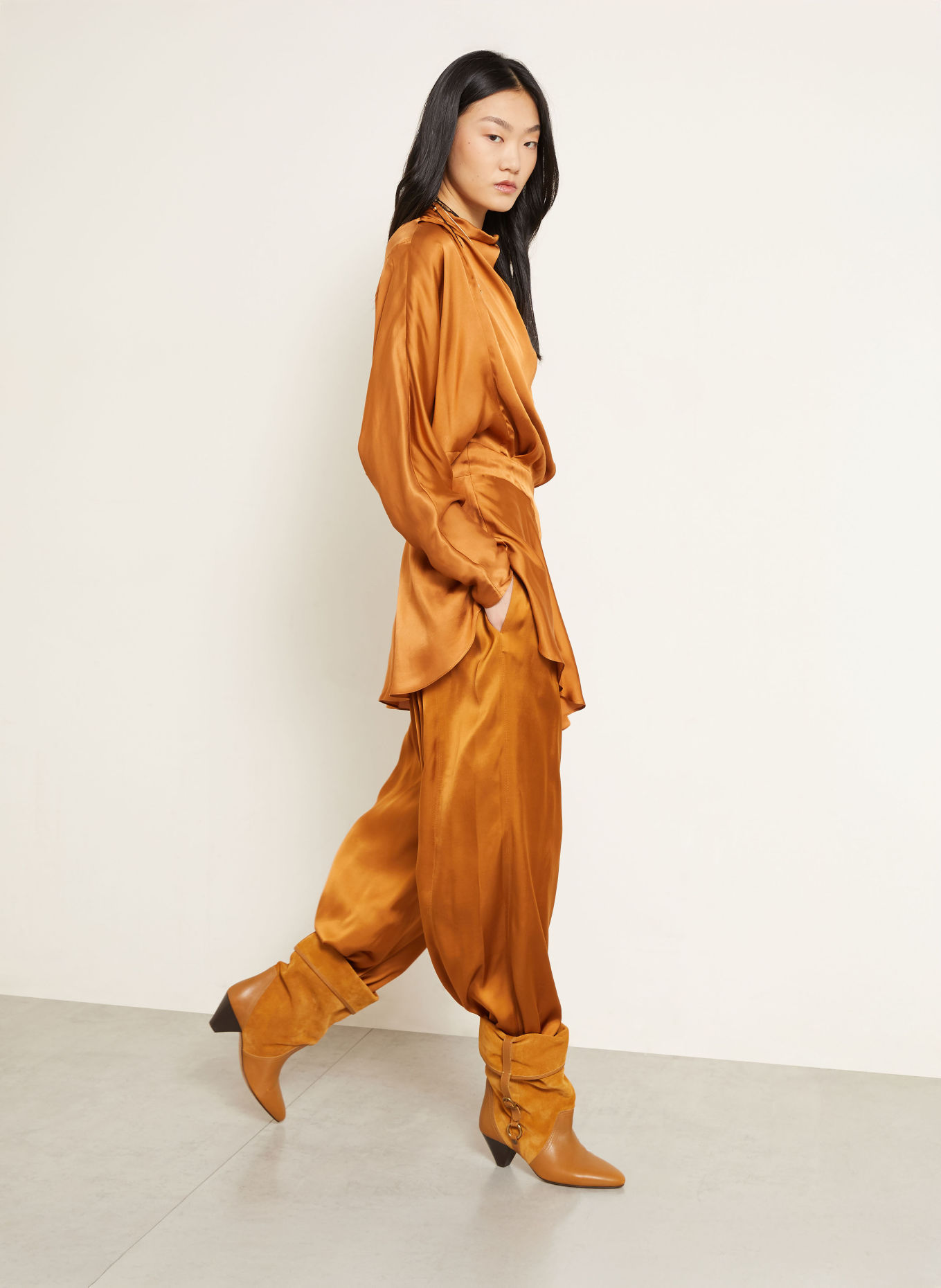 ISABEL MARANT 7/8-bukser NOLIA i satin: COGNAC