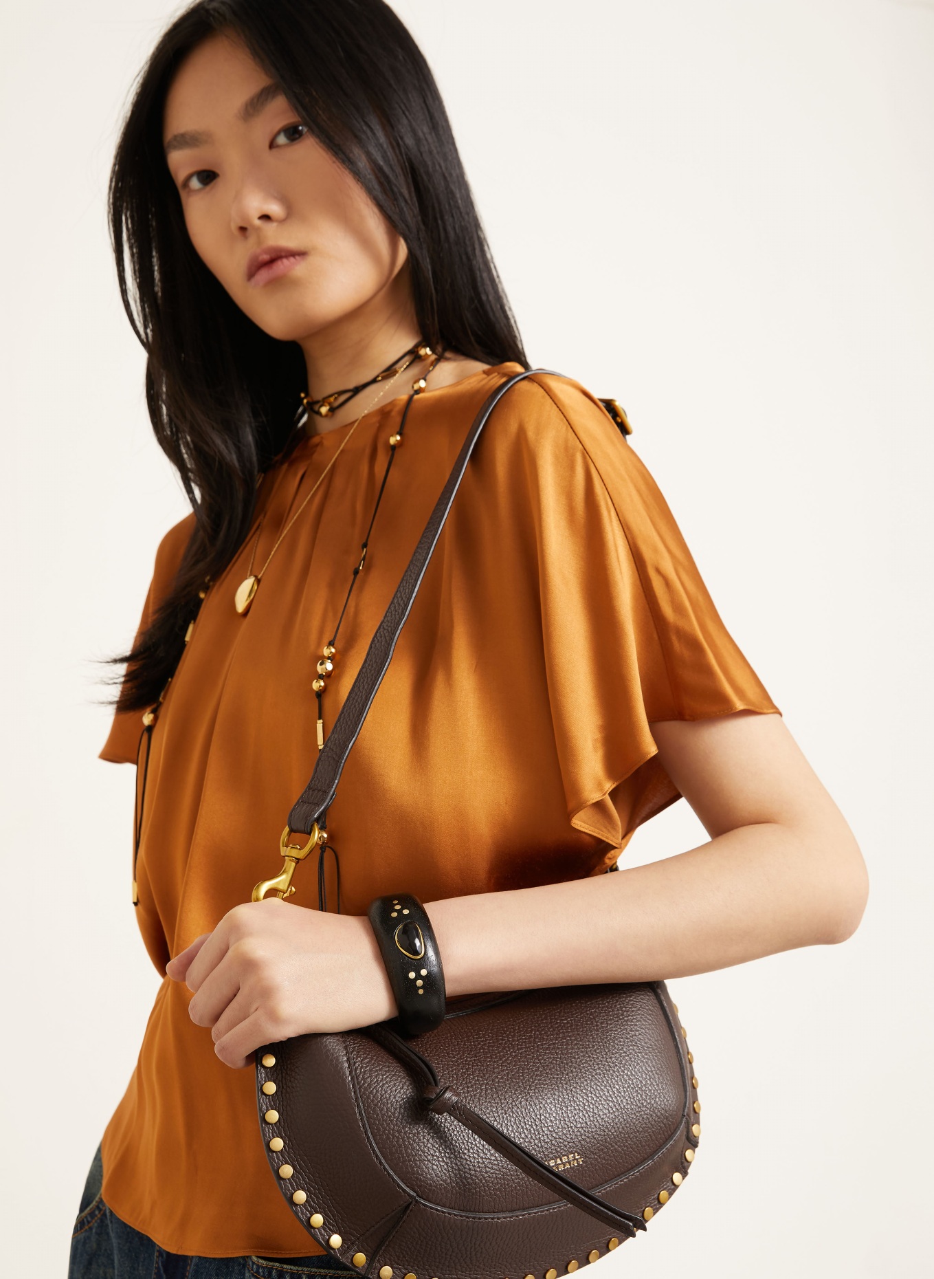 ISABEL MARANT Schoudertas OSKAN: MARRON FONCÉ / GOUD