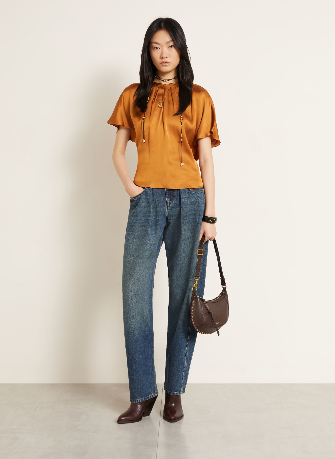 ISABEL MARANT Schoudertas OSKAN: MARRON FONCÉ / GOUD