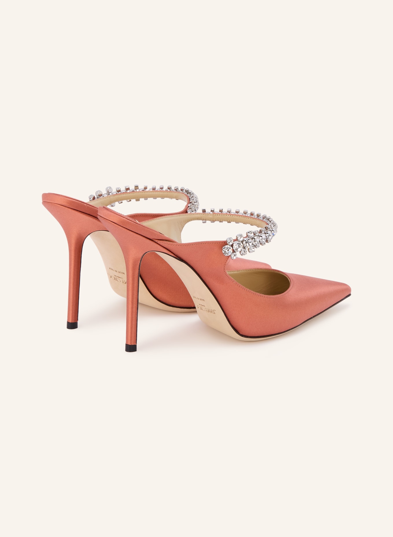JIMMY CHOO Pantofle BING s ozdobnými kamínky: LOSOSOVÁ / STŘÍBRNÁ