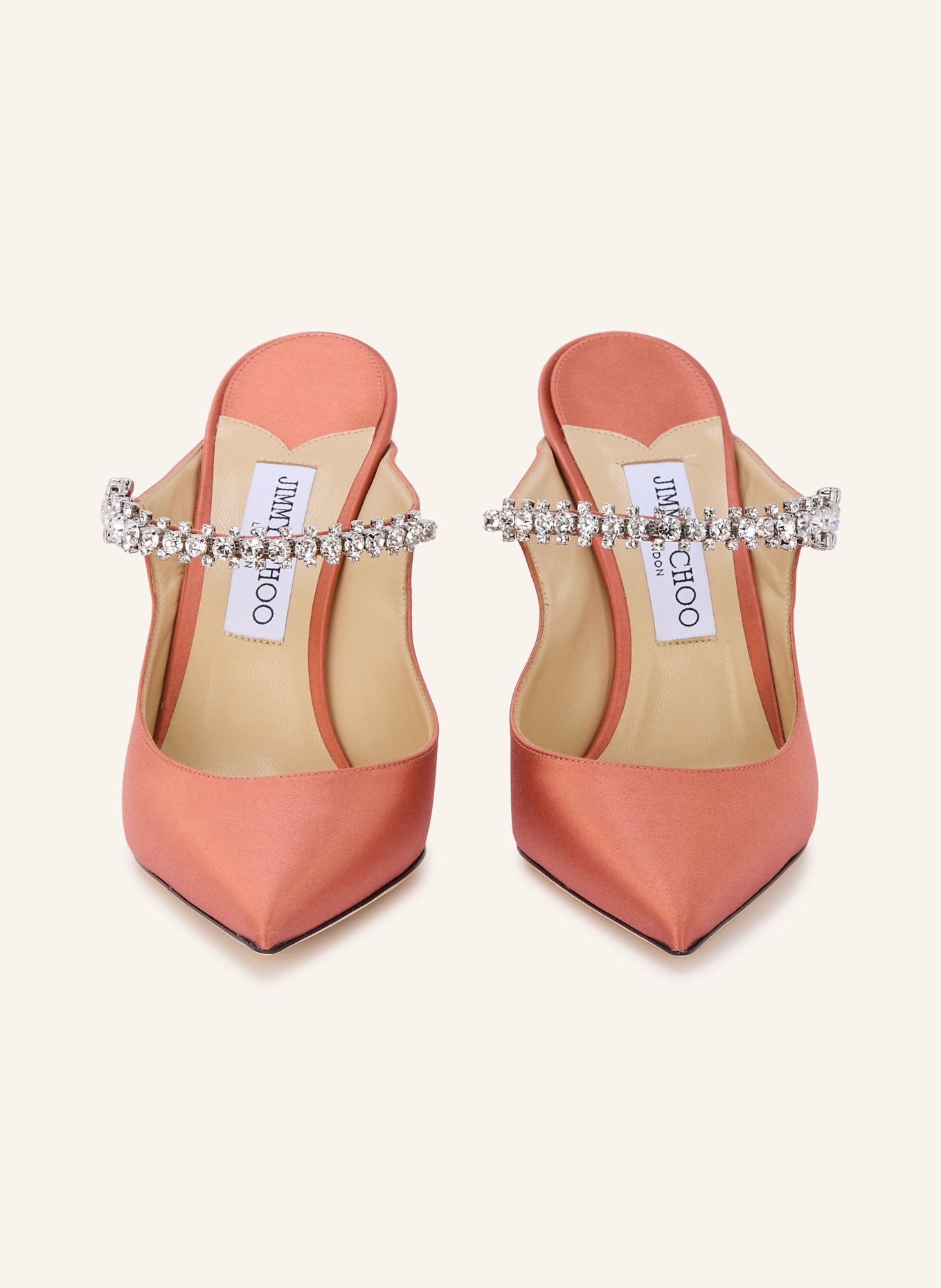 JIMMY CHOO Pantofle BING s ozdobnými kamínky: LOSOSOVÁ / STŘÍBRNÁ