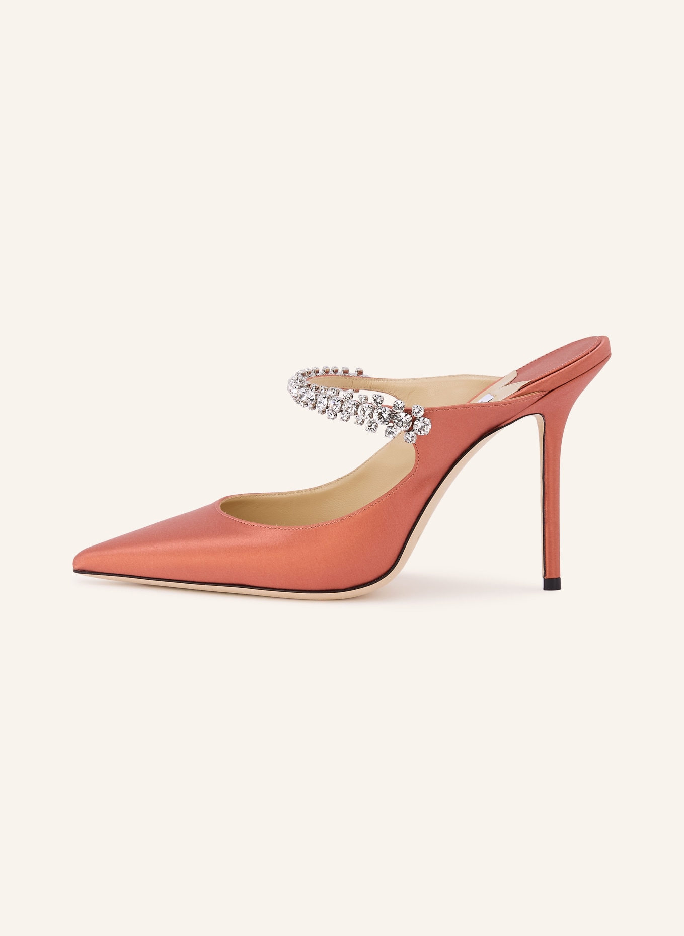 JIMMY CHOO Pantofle BING s ozdobnými kamínky: LOSOSOVÁ / STŘÍBRNÁ