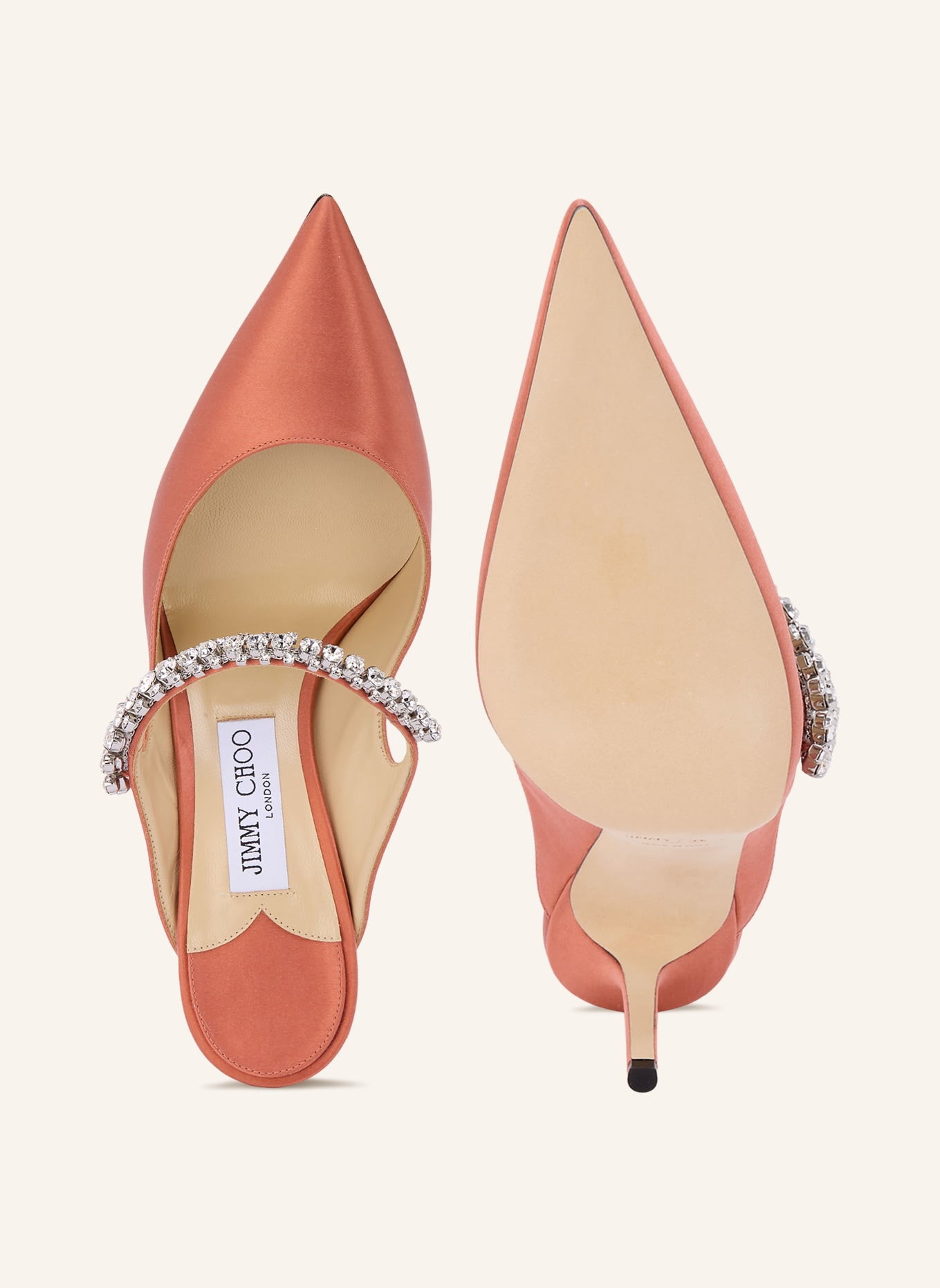 JIMMY CHOO Pantofle BING s ozdobnými kamínky: LOSOSOVÁ / STŘÍBRNÁ