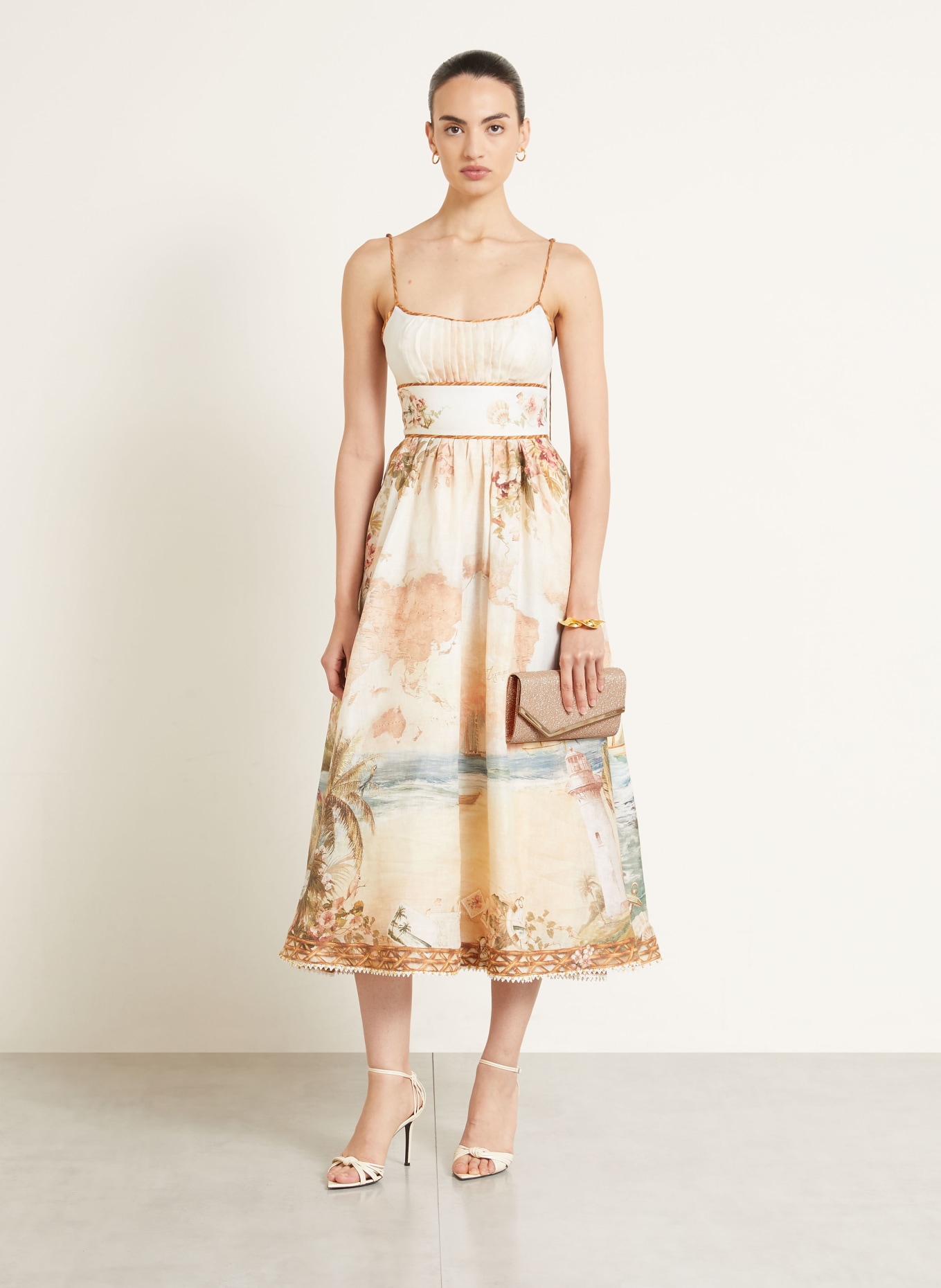 JIMMY CHOO Pochette EMMIE avec fil pailleté: BEIGE / OR
