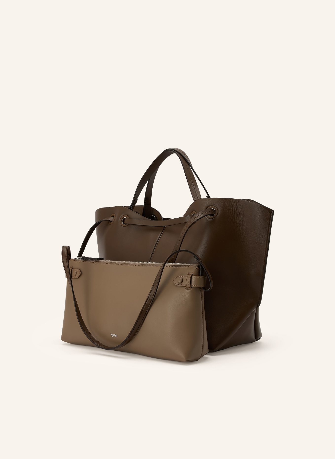 Max Mara Shopper MIXEDDOUBLES med påse: MÖRKBRUN / SILVER / LJUSBRUN