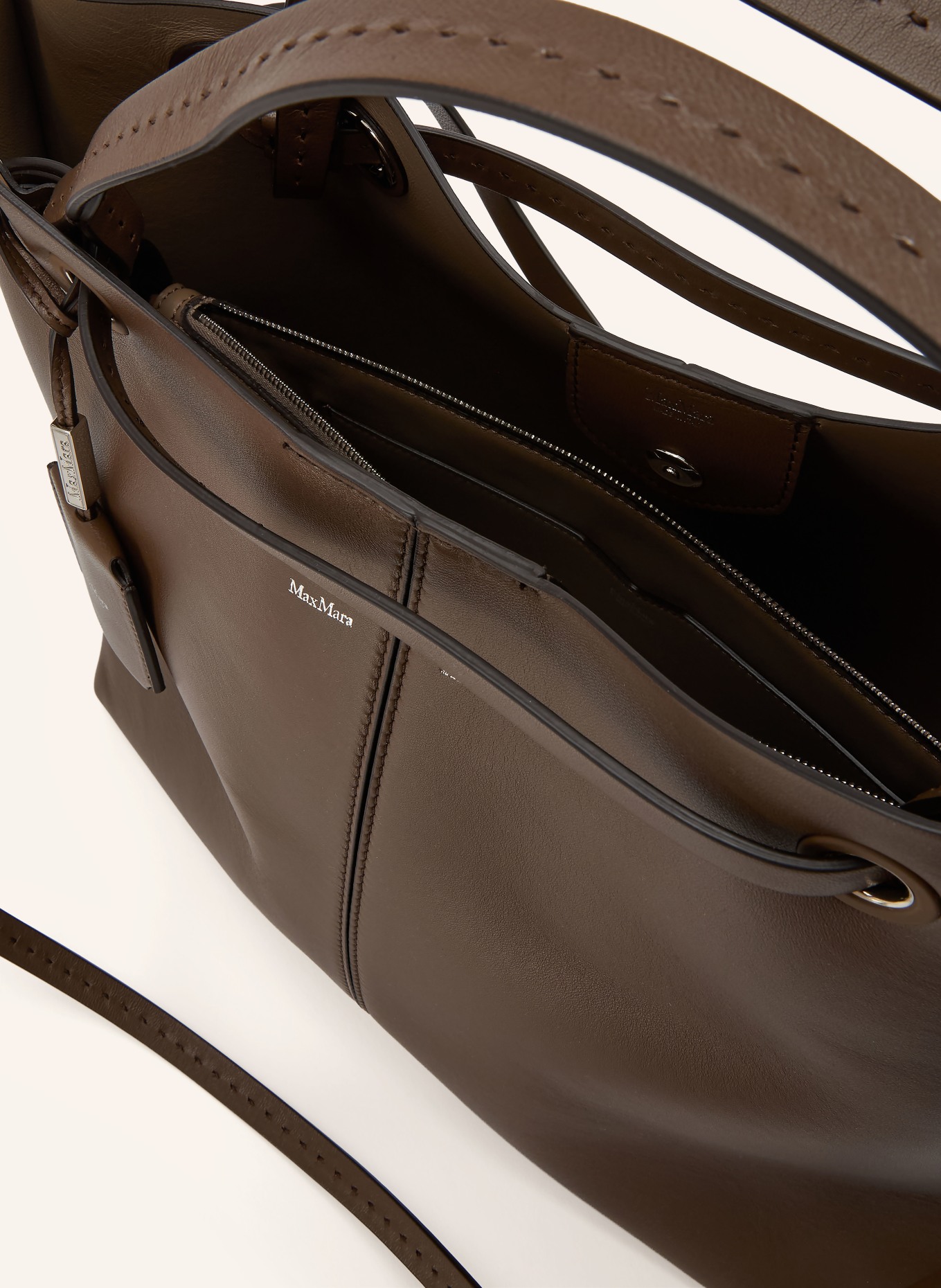Max Mara Shopper MIXEDDOUBLES med påse: MÖRKBRUN / SILVER / LJUSBRUN