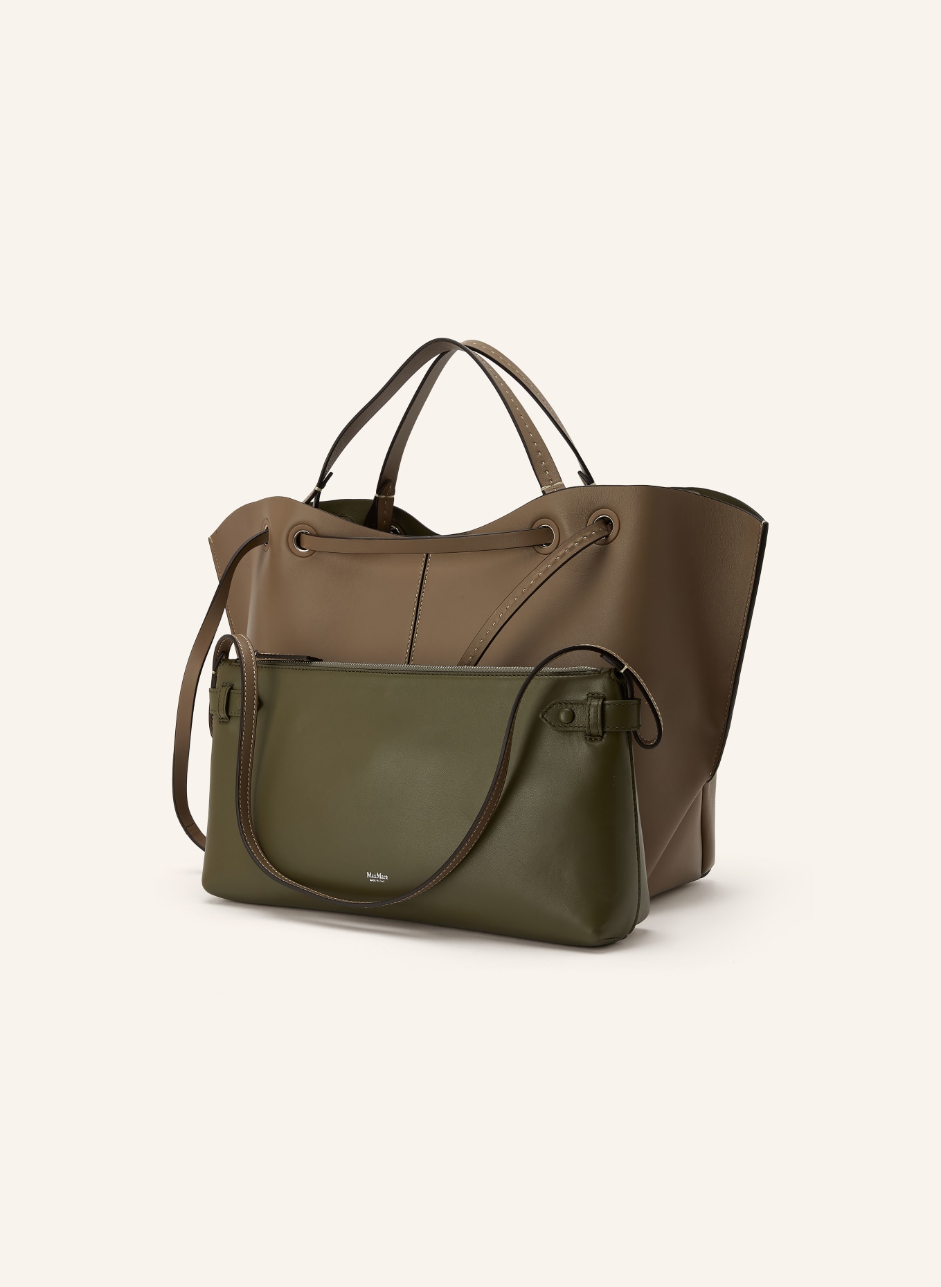 Max Mara Sacs cabas MIXEDDOUBLES avec Pochette: MARRON CLAIR / ARGENT / OLIVE