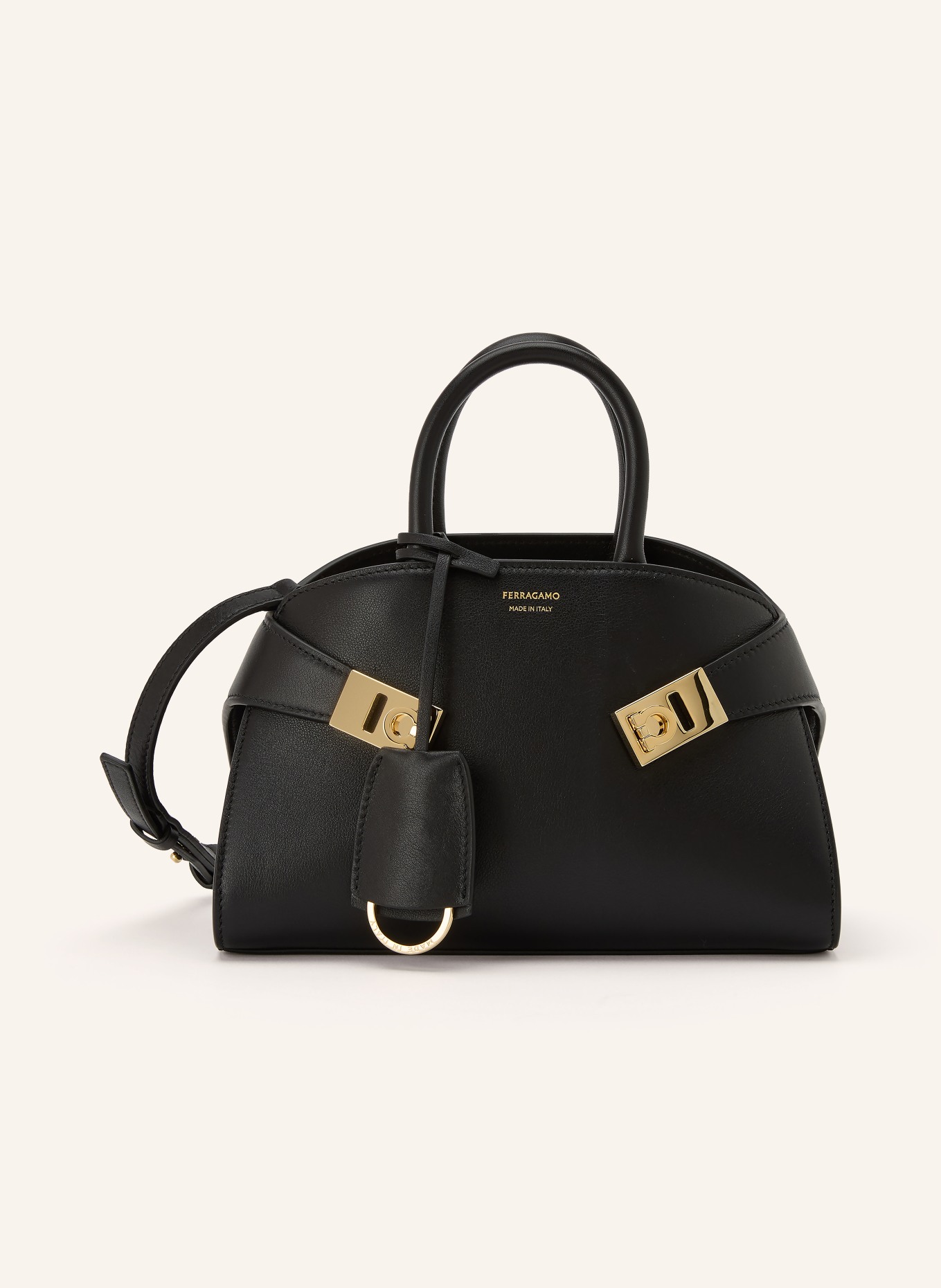 FERRAGAMO Listonoszka HUG MINI: CZARNY / ZŁOTY