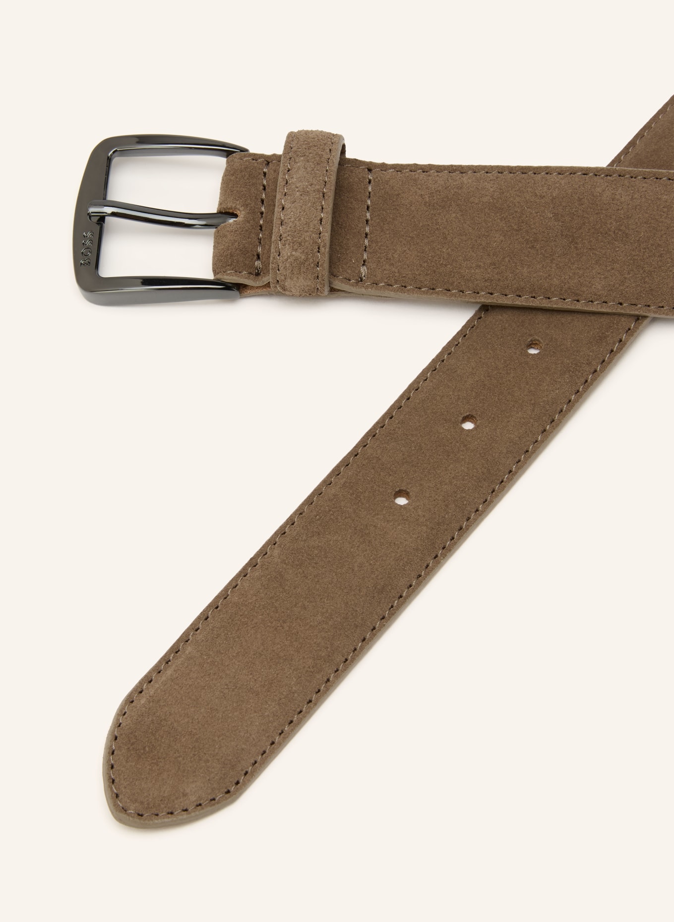 BOSS Leren riem SYHR: TAUPE / ZILVER